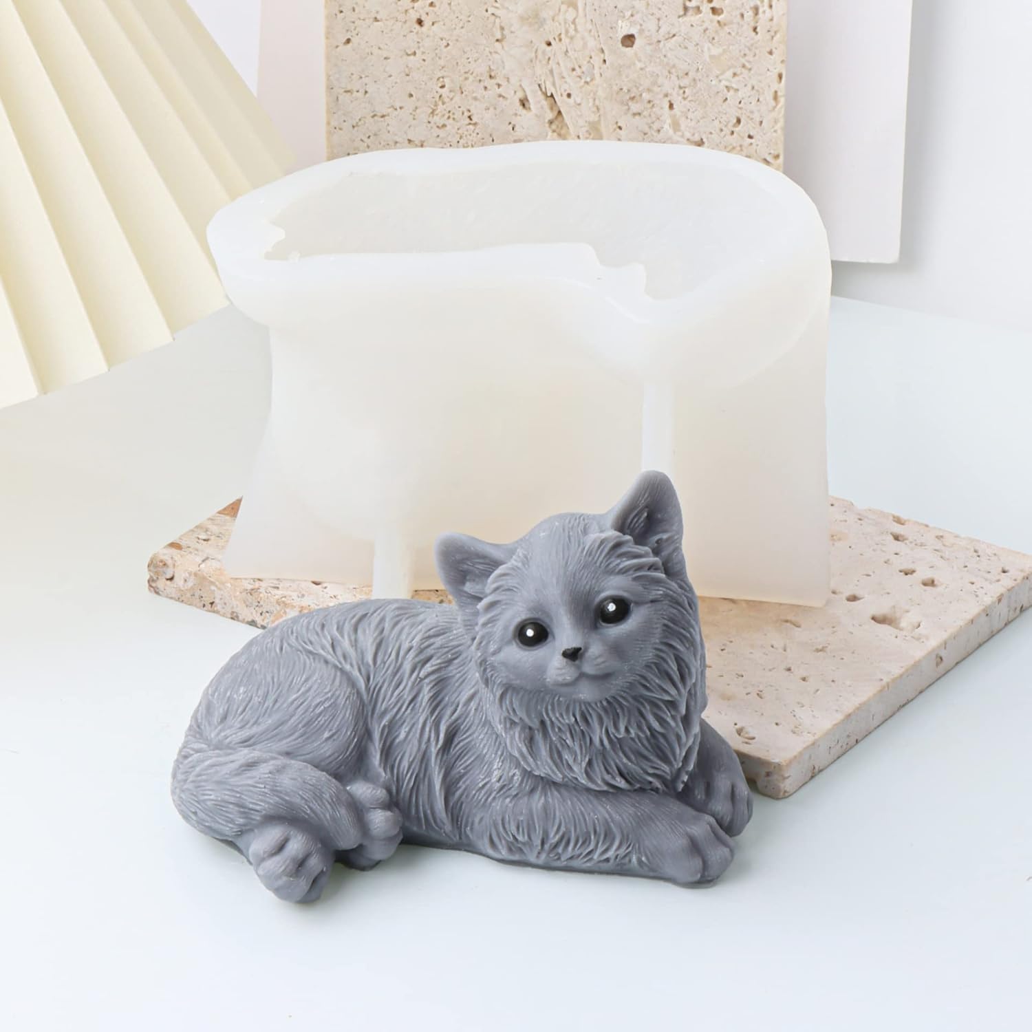 Xidmold Molde de silicona para velas de gato 3D, molde de jabón de animales para chocolate, dulces, decoración de pasteles, vela de cera de soja,