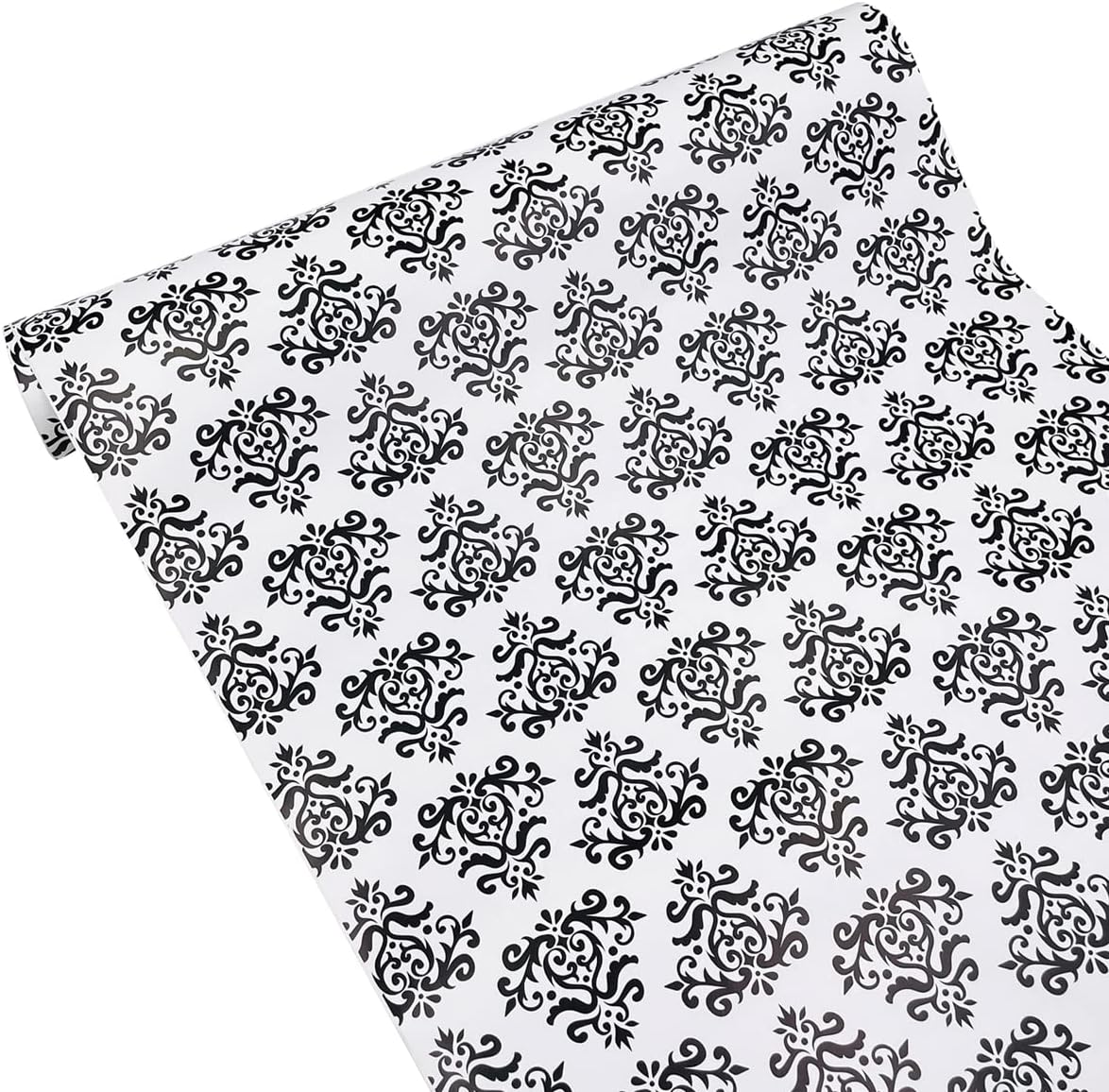 Yifely Revestimiento autoadhesivo para estantes, papel extraíble para muebles para cubrir cajones de apartamentos, damasco negro retro, 17.7