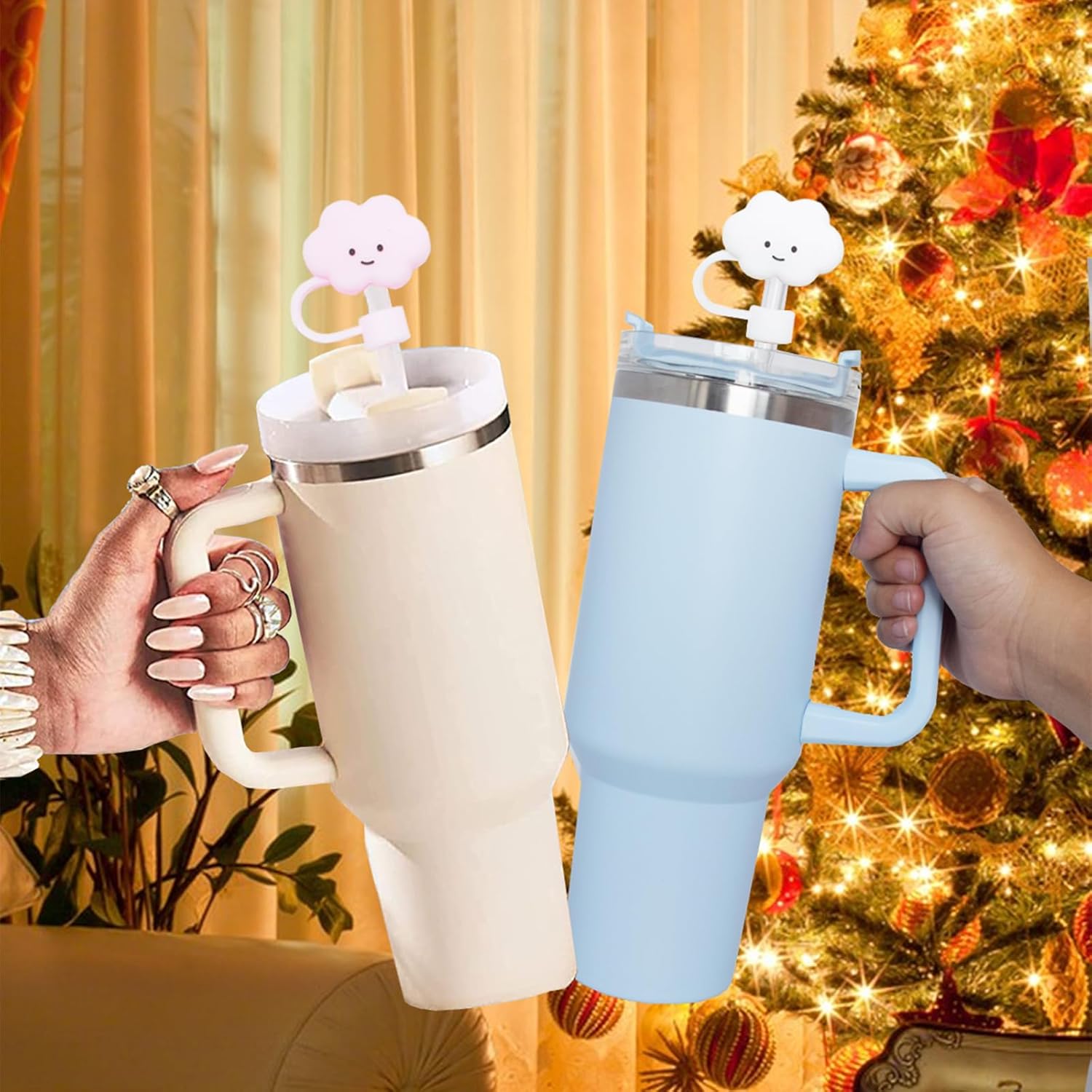Paquete de 3 fundas de popote para accesorios de copa Stanley, 0.394 in, lindo adorno de popote de silicona para vaso Stanley de 30 y 40 onzas,