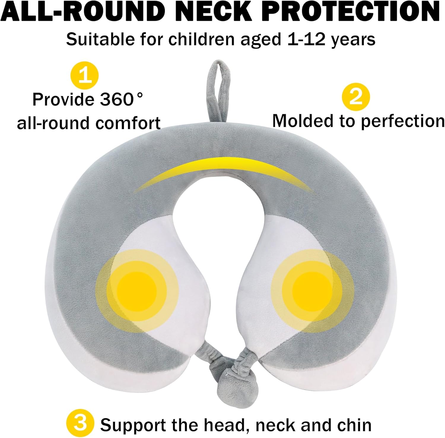 Almohada de viaje para niños para asiento de automóvil, soporte para el cuello y la barbilla para descansar cómodamente soporta la cabeza, 100%