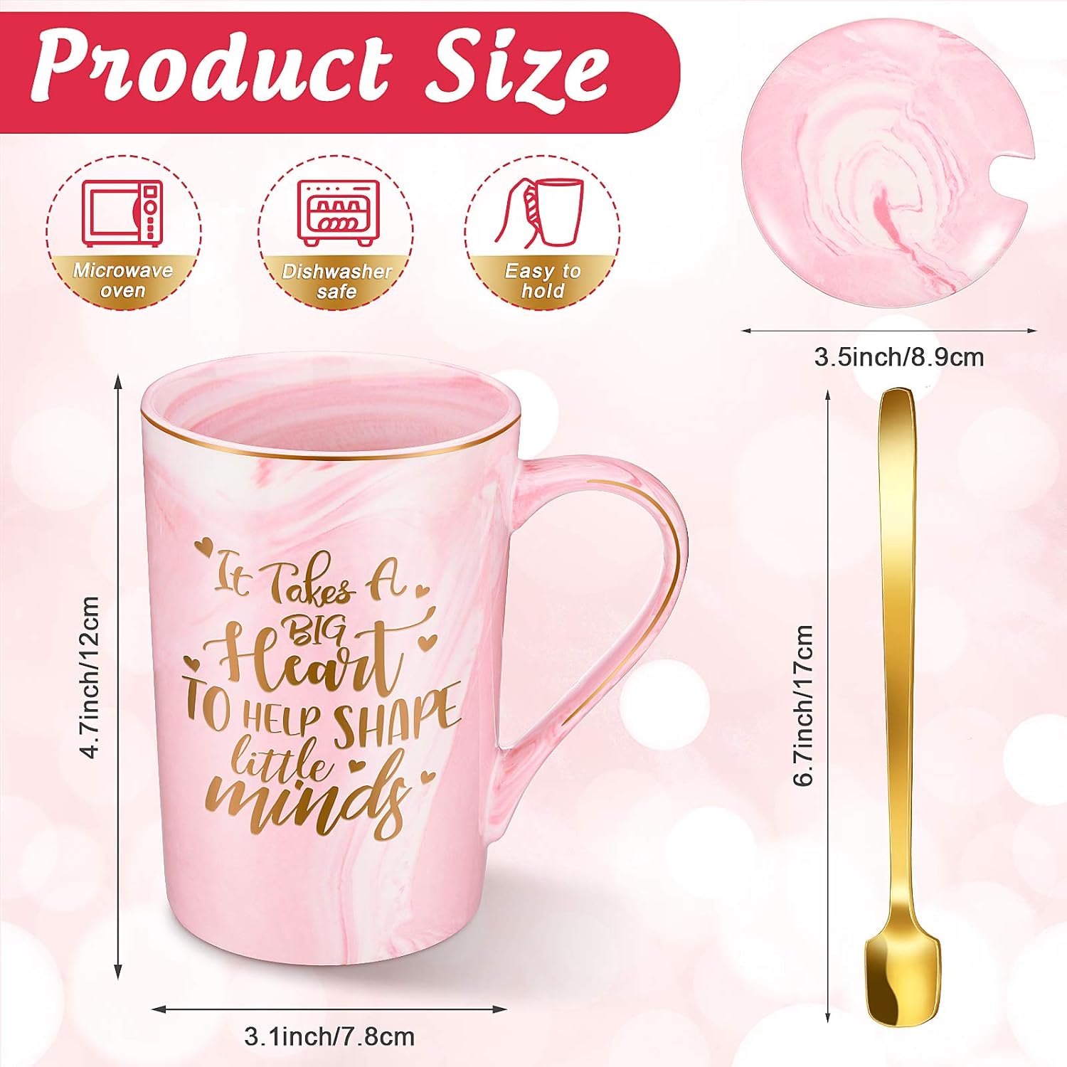 Geiserailie 2 piezas de regalos de agradecimiento para profesores para mujeres, tazas de café de cerámica de mármol de 14 onzas con tapa, caja de