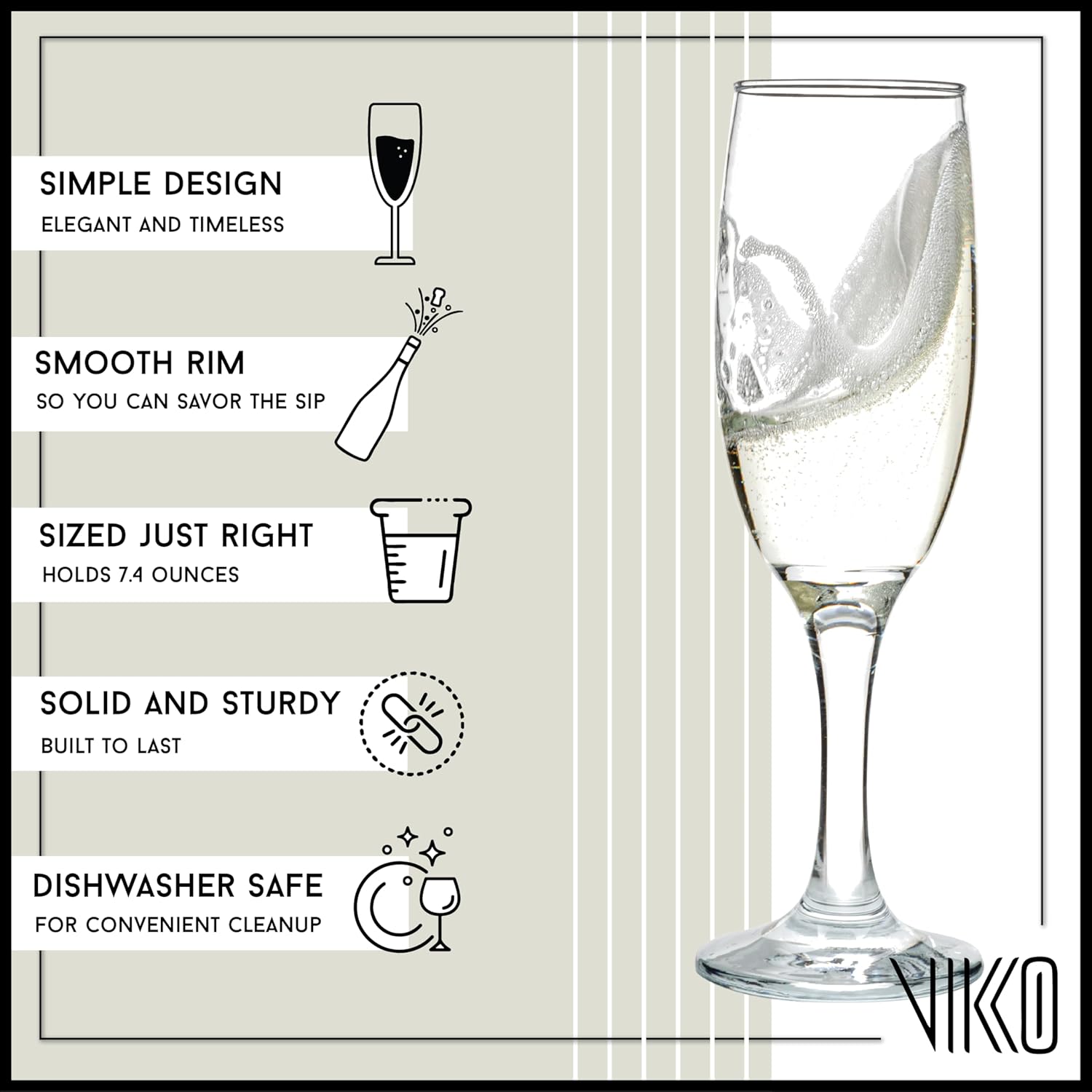 Vikko Copas de champán, 6 onzas, copas de champán transparentes cristalinas, juego de 6 elegantes copas de vino espumoso