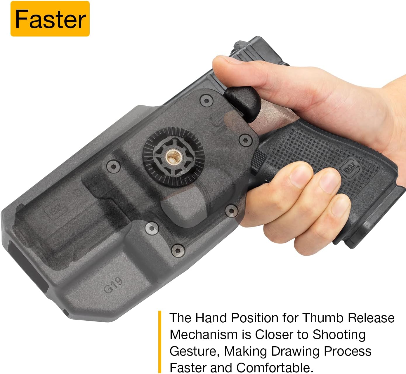 Funda G19, funda OWB compatible con Glock 19 19X 32 45 (Gen 3 4 5), Glock 23 (Gen 3 4), funda de transporte exterior de cintura con retención de