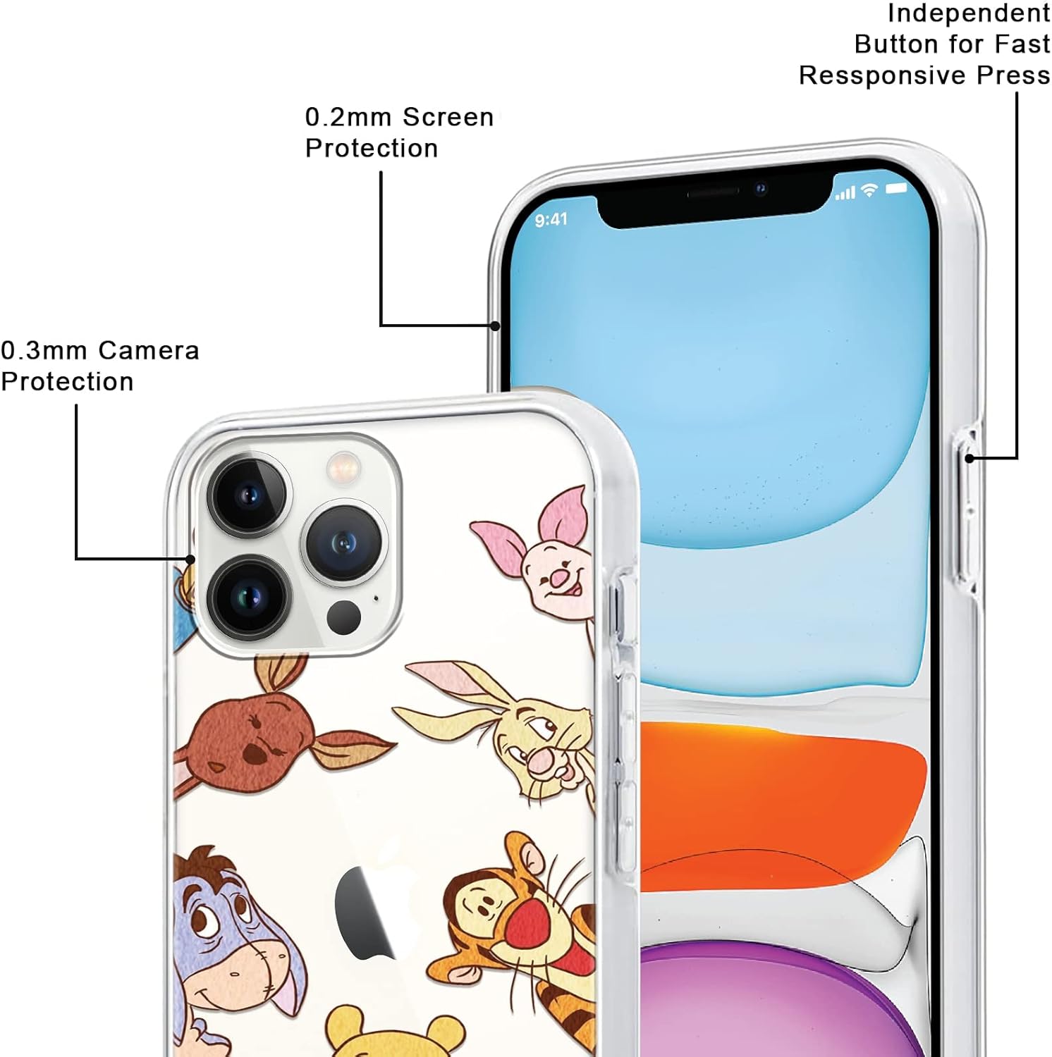 FGIAZDU Paquete de 2 fundas de teléfono de anime para iPhone 13 Pro Max, bonita funda protectora de dibujos animados de oso tigre, fundas de