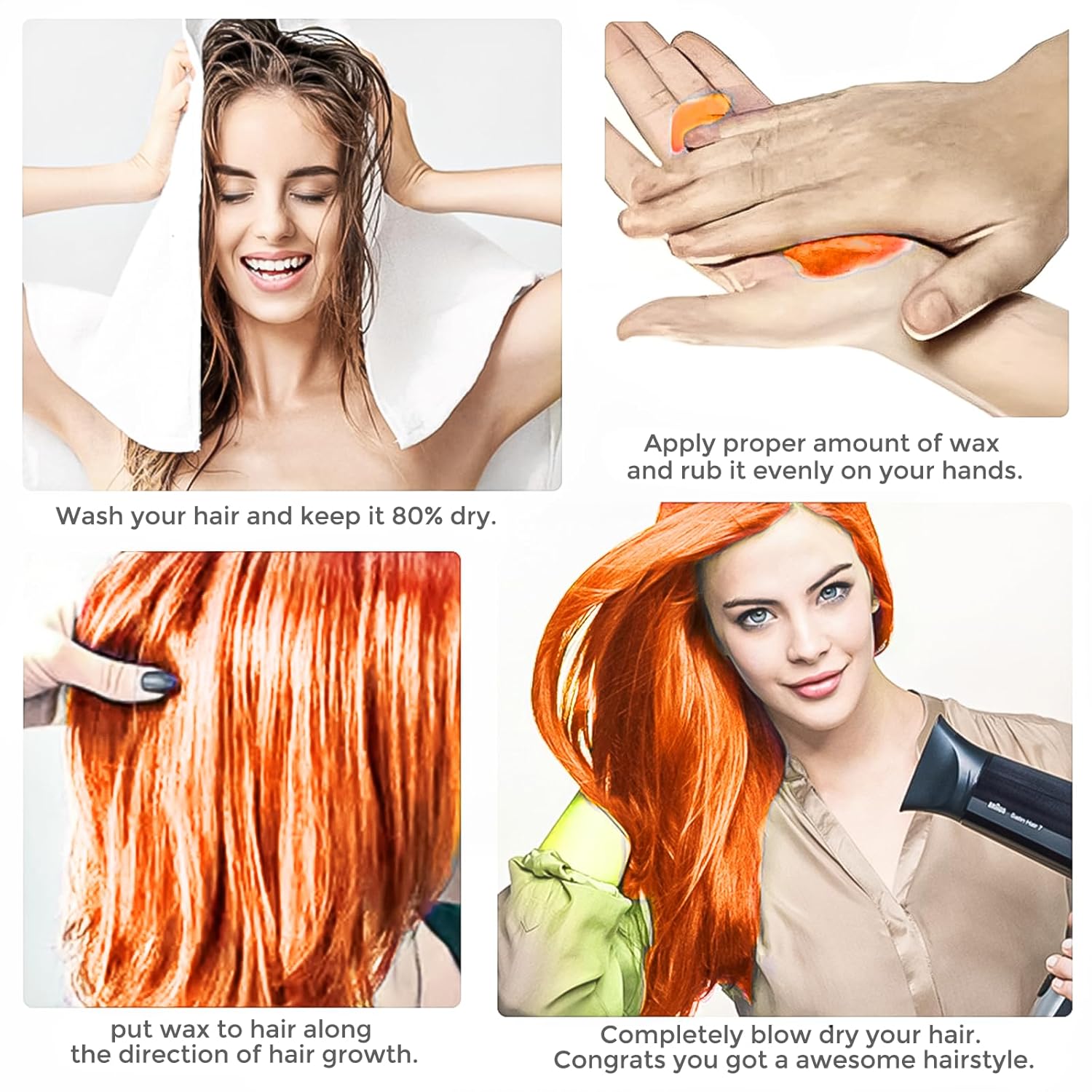VOLLUCK Cera de color temporal para el cabello, tinte para el cabello, color naranja, para fiestas, cosplay, Halloween, Navidad, 4.23 onzas (naranja)