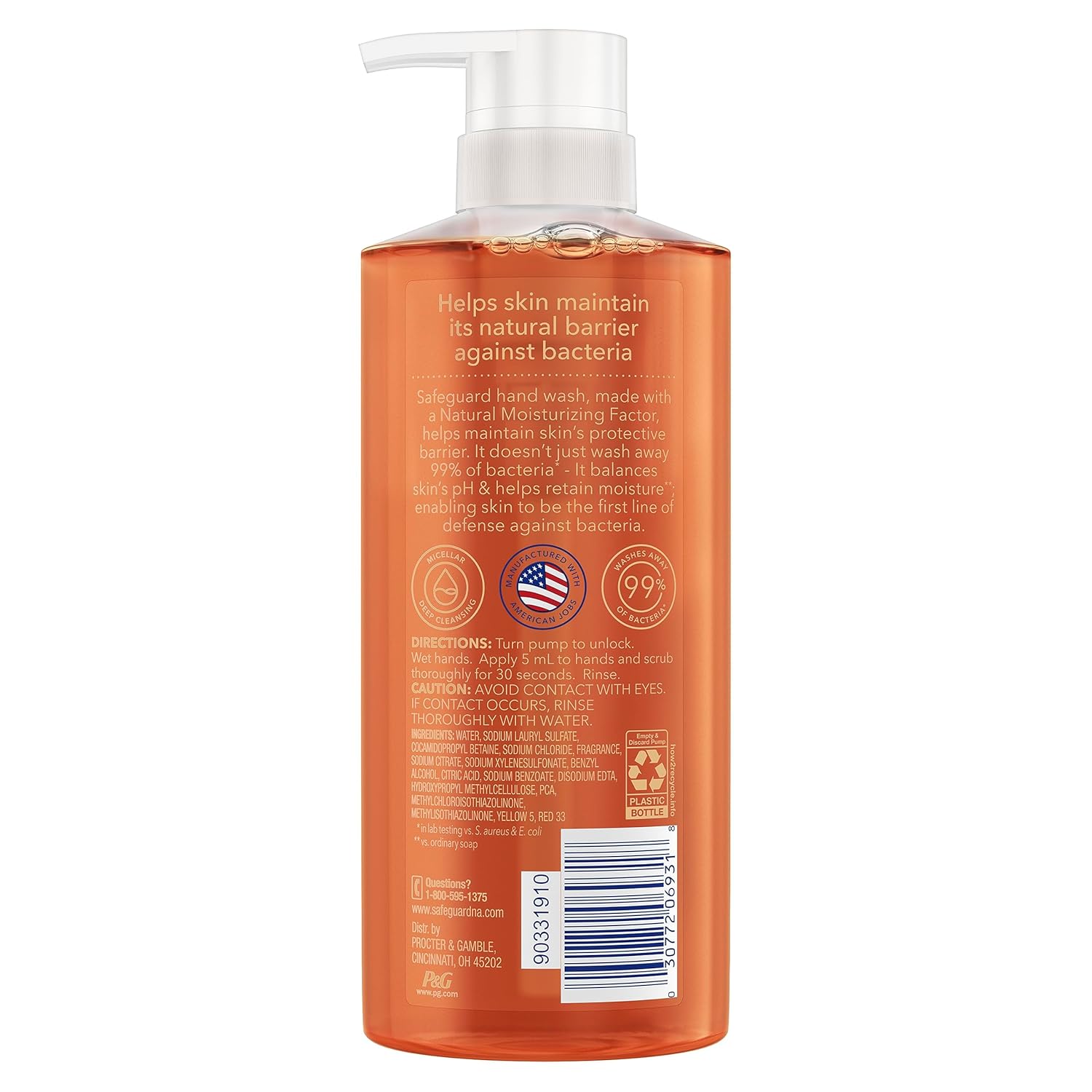 Safeguard Jabón líquido hidratante para manos, aroma a almendras, hecho con limpiadores a base de plantas, 15.5 onzas (paquete de 4)