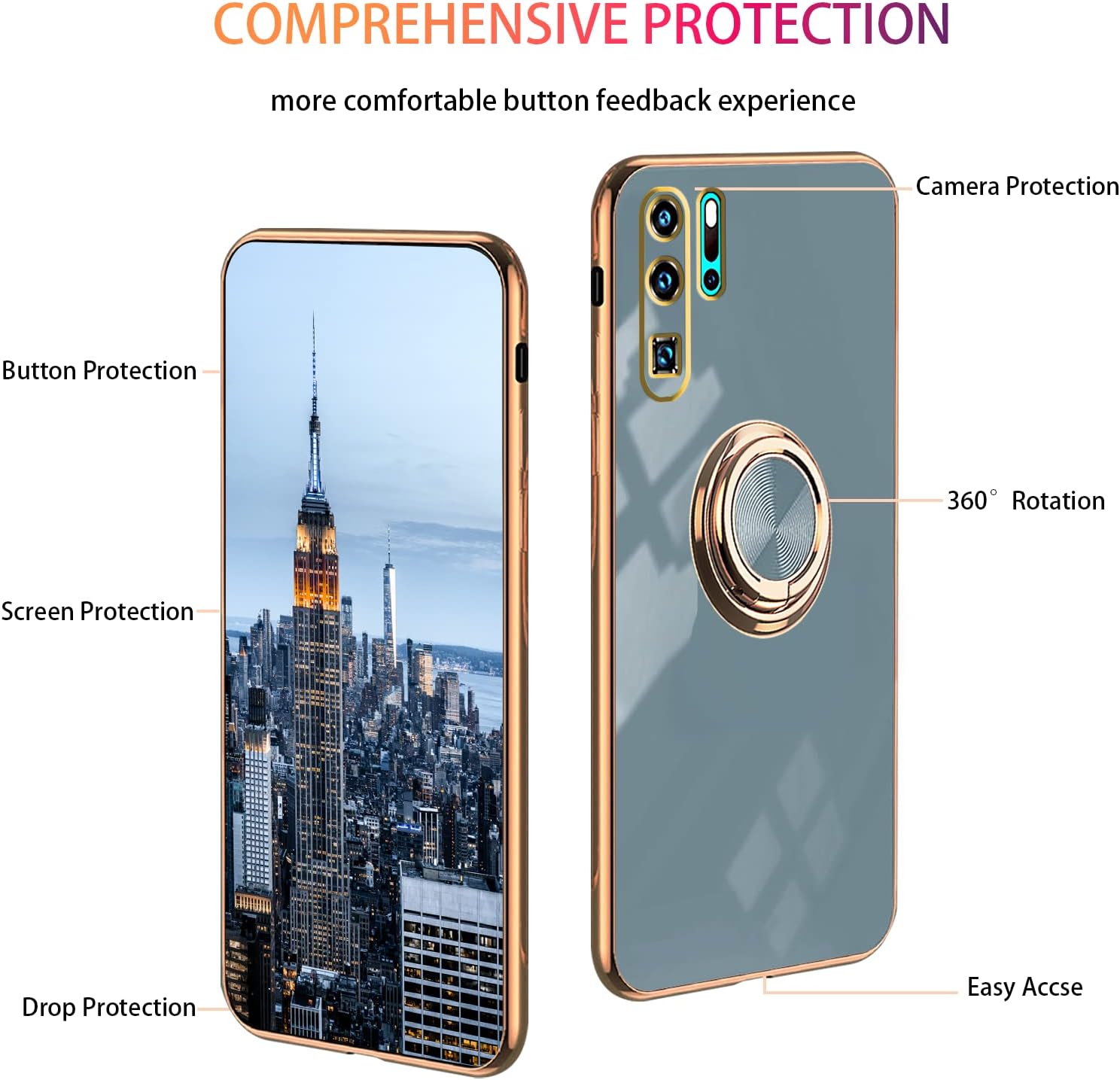 Wousunly Compatible con Huawei P30 Pro Case Ring Holder Magnet Green, Huawei P30 Pro Funda de teléfono Funda de silicona a prueba de golpes Funda