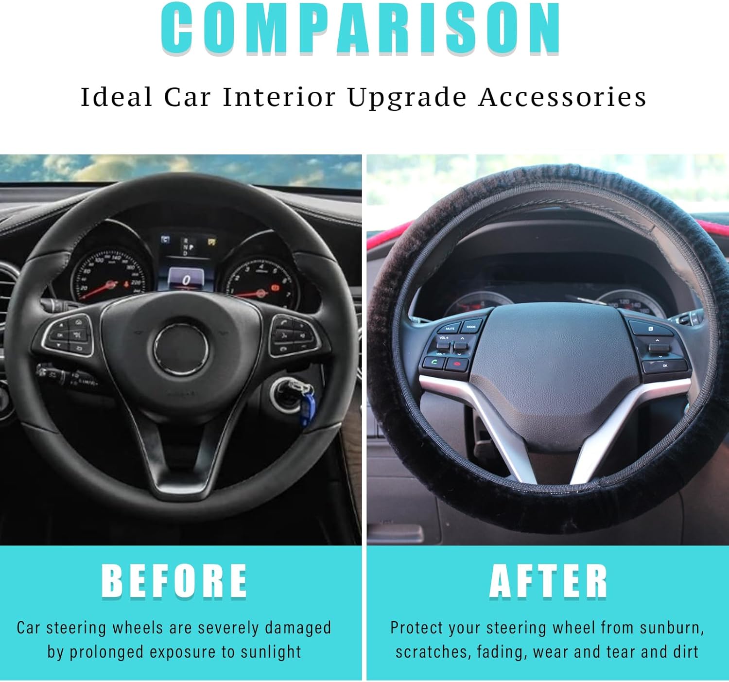 Funda elástica mullida para volante, protector suave de 15 pulgadas para el invierno cálido, fundas antideslizantes y esponjosas para volante de