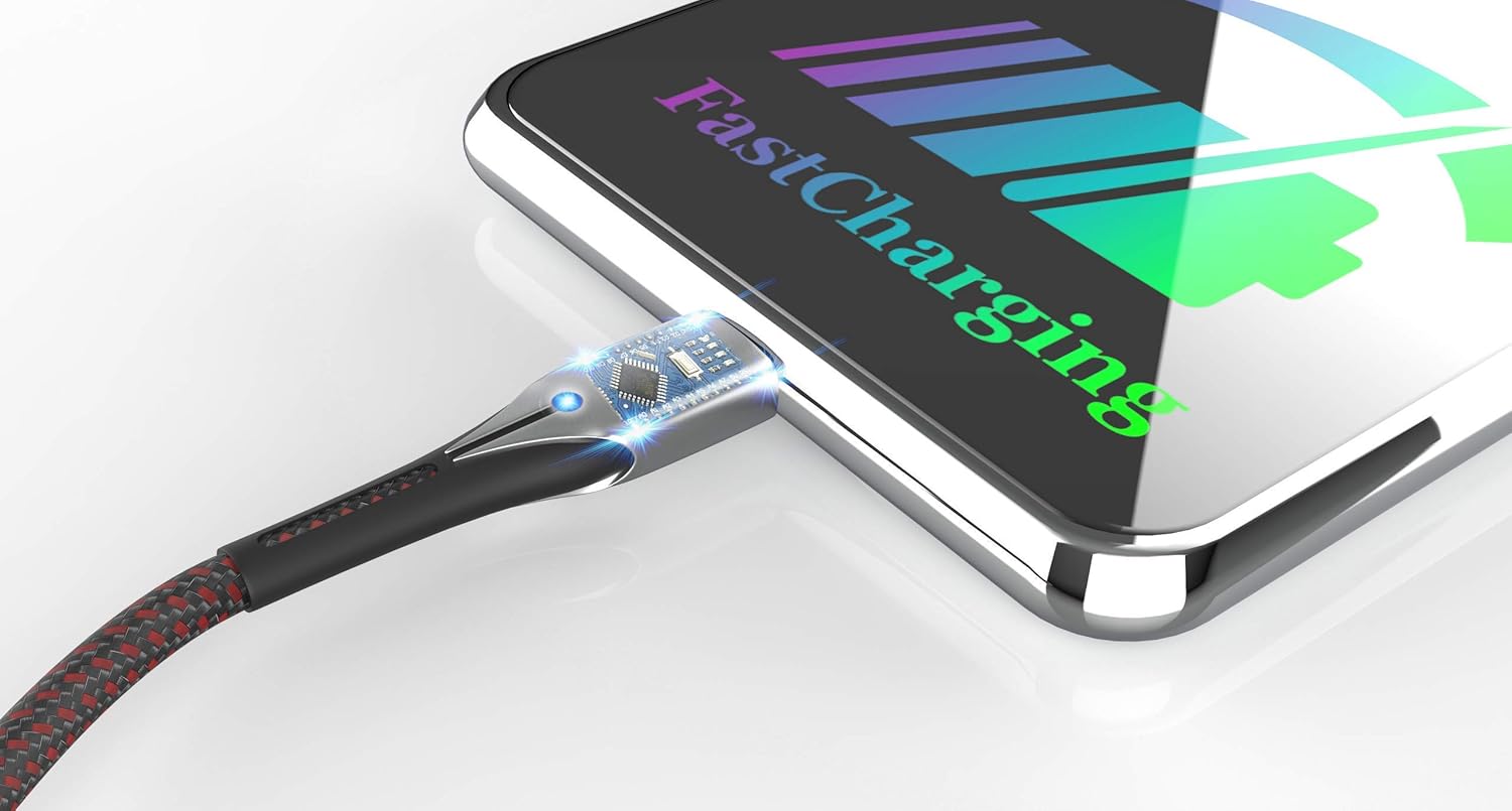 Cable USB C AGOZ 3A de 6 pies con luz LED, cargador rápido compatible con Samsung Galaxy S24 S23 S22 S20, A03s A14 A15 A24 A34 A32 A53 A54, Z Fold 5