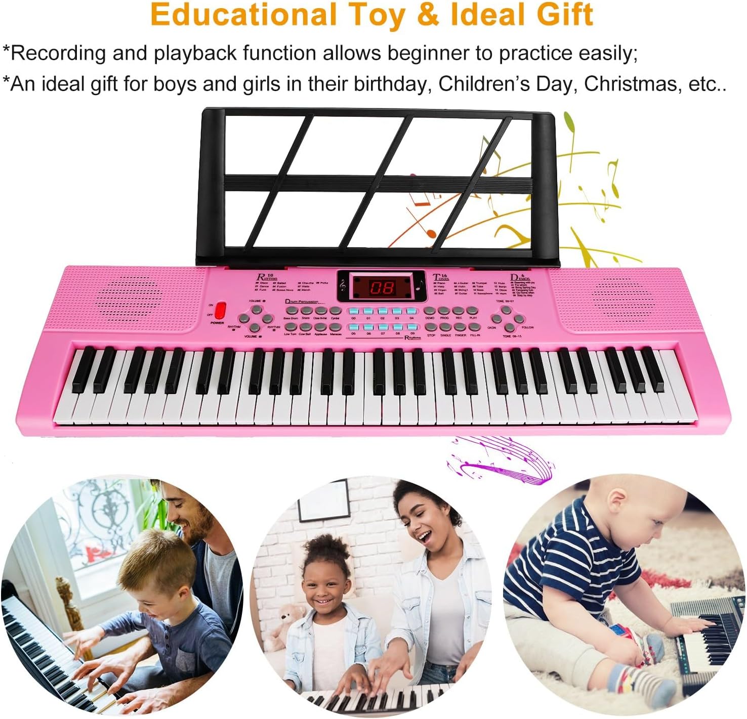 Teclado de piano, teclado de piano electrónico, 61 teclas con micrófono, teclado de música digital, instrumento de piano, teclado de aprendizaje con
