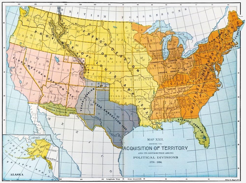 Mapa de Estados Unidos 1776-1884 Na Mapa que muestra adquisiciones territoriales de Estados Unidos entre 1776 y 1884 Impresión de póster por (24 x