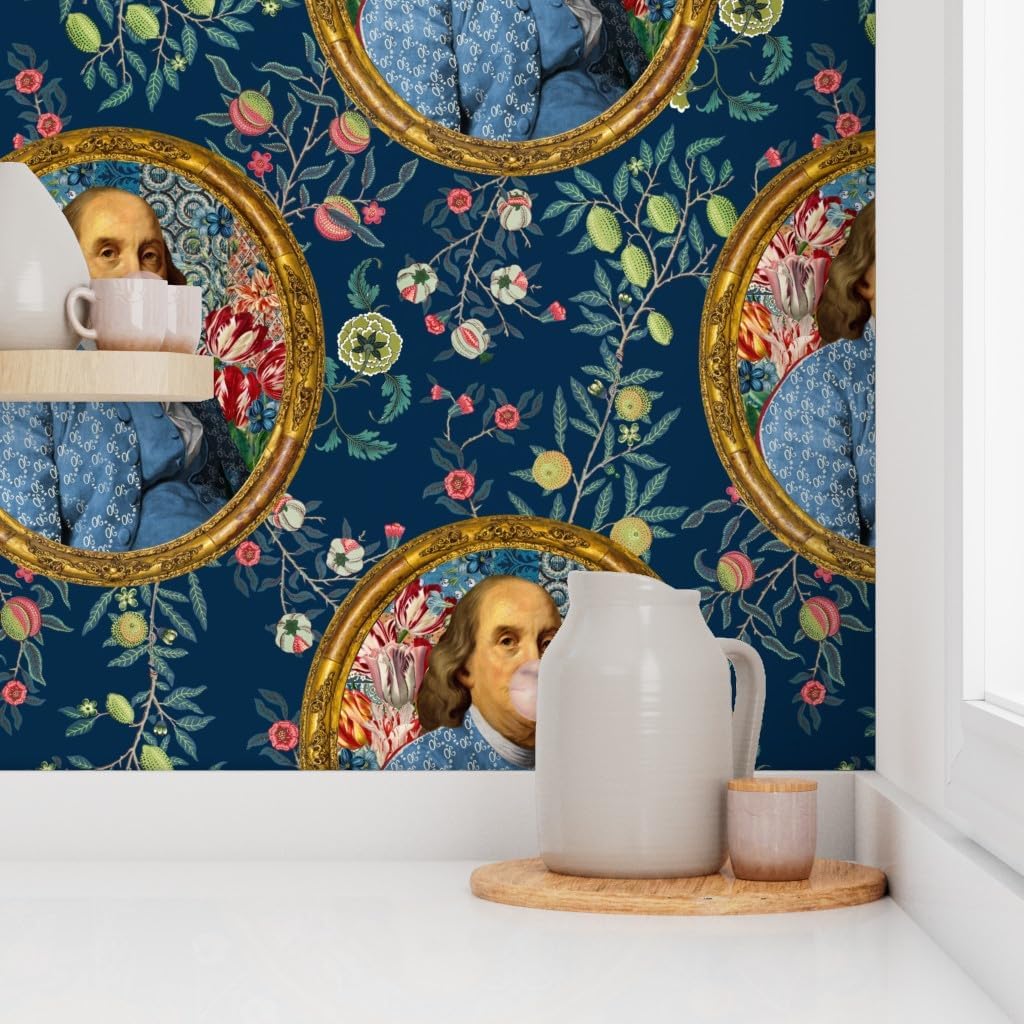 Spoonflower Muestro de papel tapiz extraíble – Benjamin Franklin Botánico Caprichoso Retrato Histórico Papel pintado personalizado pre-pegado