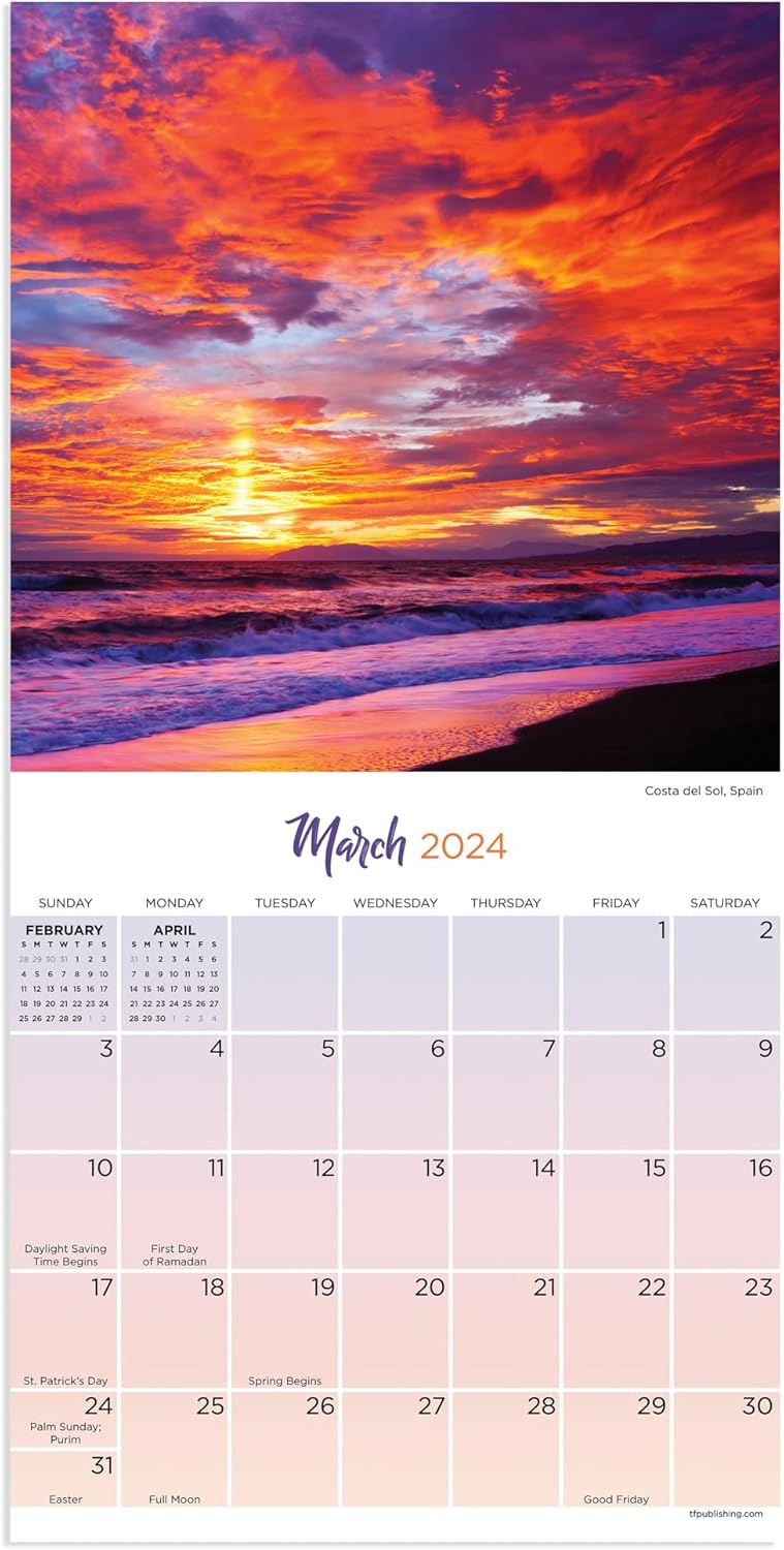 TF PUBLISHING Mini calendario 2024 Sunsets  Rejillas grandes para citas y programación  Calendario mensual vertical de pared 2024  Organización del