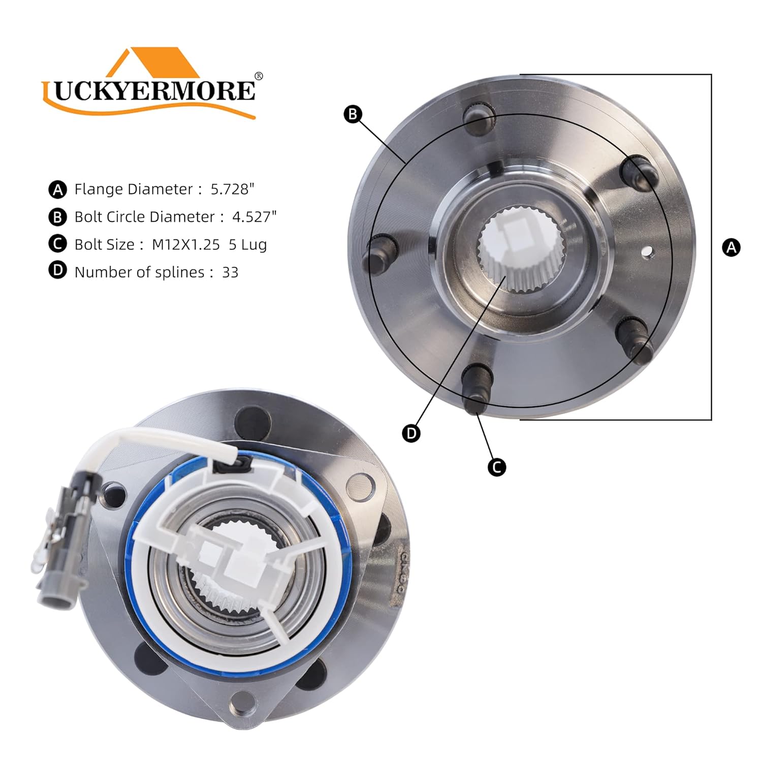513121 Conjunto de rodamiento de cubo de rueda delantera, 2 unidades, 5 lengüetas con sensor ABS para Buick CenturyRendezvousTerraza, Chevrolet
