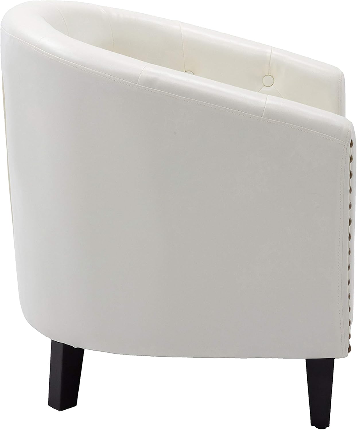 Elegant Upholstered Tufted Barrel Accent Chair PU Leather Rivet Club Armchair for Living Room Bedroom with Sturdy Legs (White)