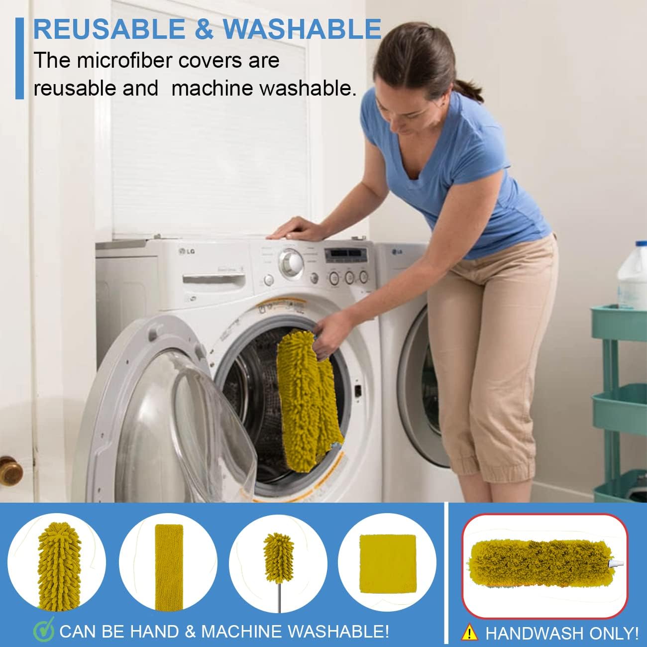 Plumeros mejorados para limpieza (6 unidades), plumero de ventilador de techo con poste de extensión grueso de 100 pulgadas, plumero largo