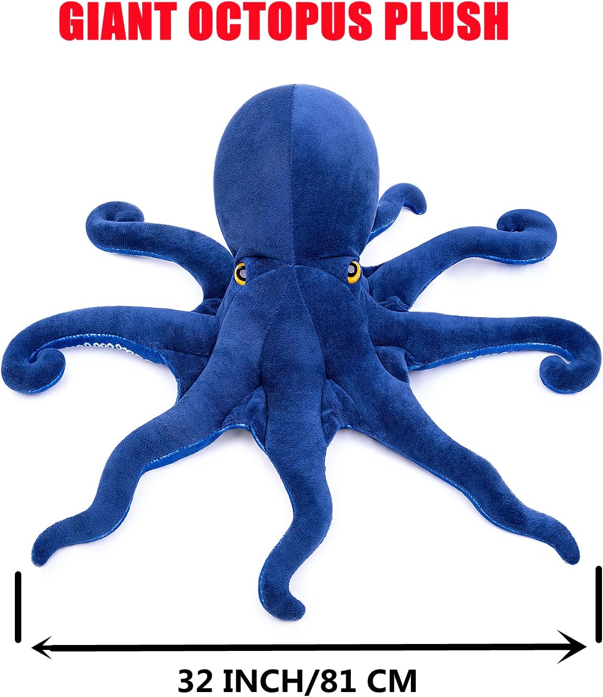 Juguete de peluche de pulpo de simulación  Animales de peluche grandes de 32 pulgadas de pulpo azul, animales rastreros realistas de mar profundo,