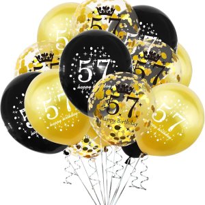 SHUNTAI Globo de cumpleaños número 57 dorado y negro, decoraciones de cumpleaños 57 para hombres y mujeres, globos de látex con confeti de 57 años, SHUNTAI Globo de cumpleaños número 57 dorado y negro, decoraciones de cumpleaños 57 para hombres y mujeres, globos de látex con confeti de 57 años,