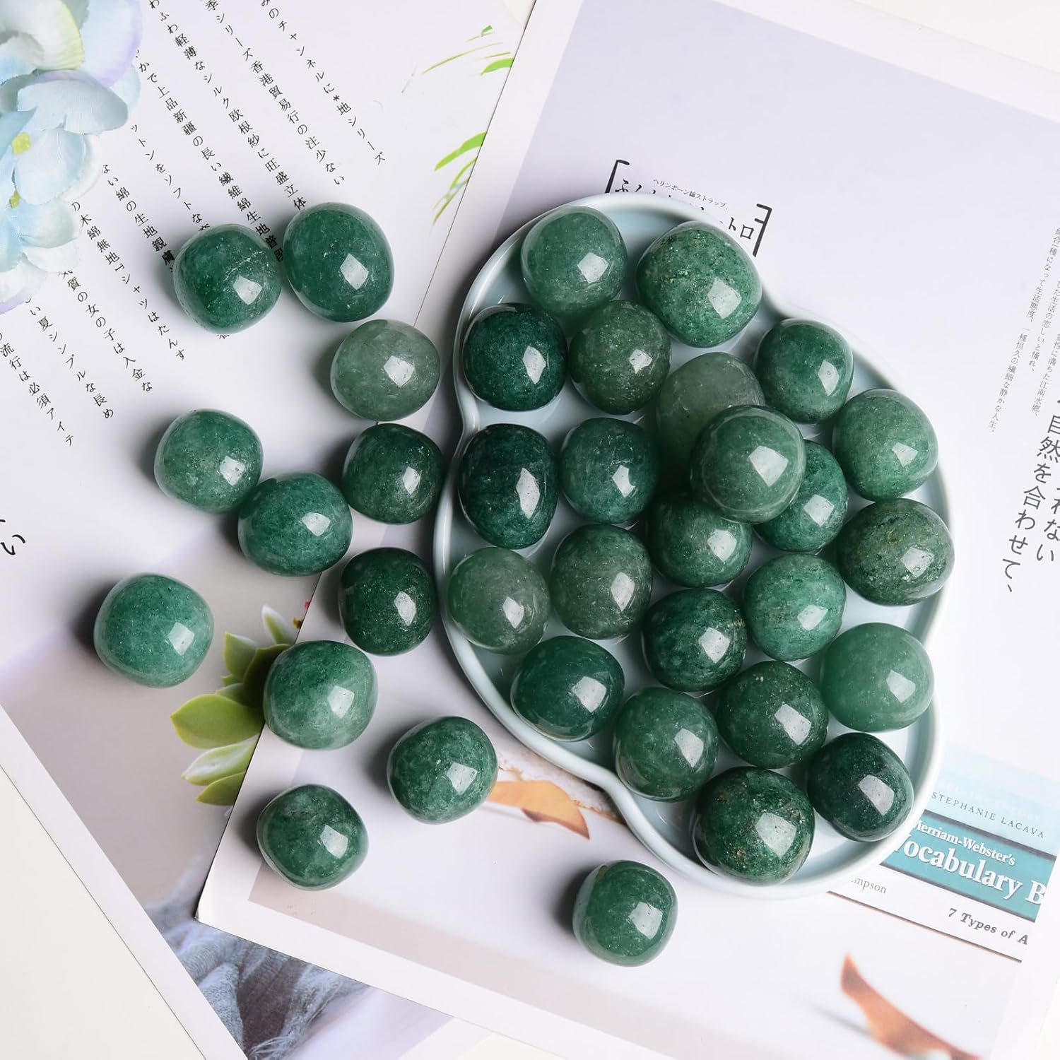 Cristales curativos de fresas verdes pulidos naturales de 1 libra de 1 a 1.2 pulgadas, rocas decorativas para plantas, canicas para rellenar