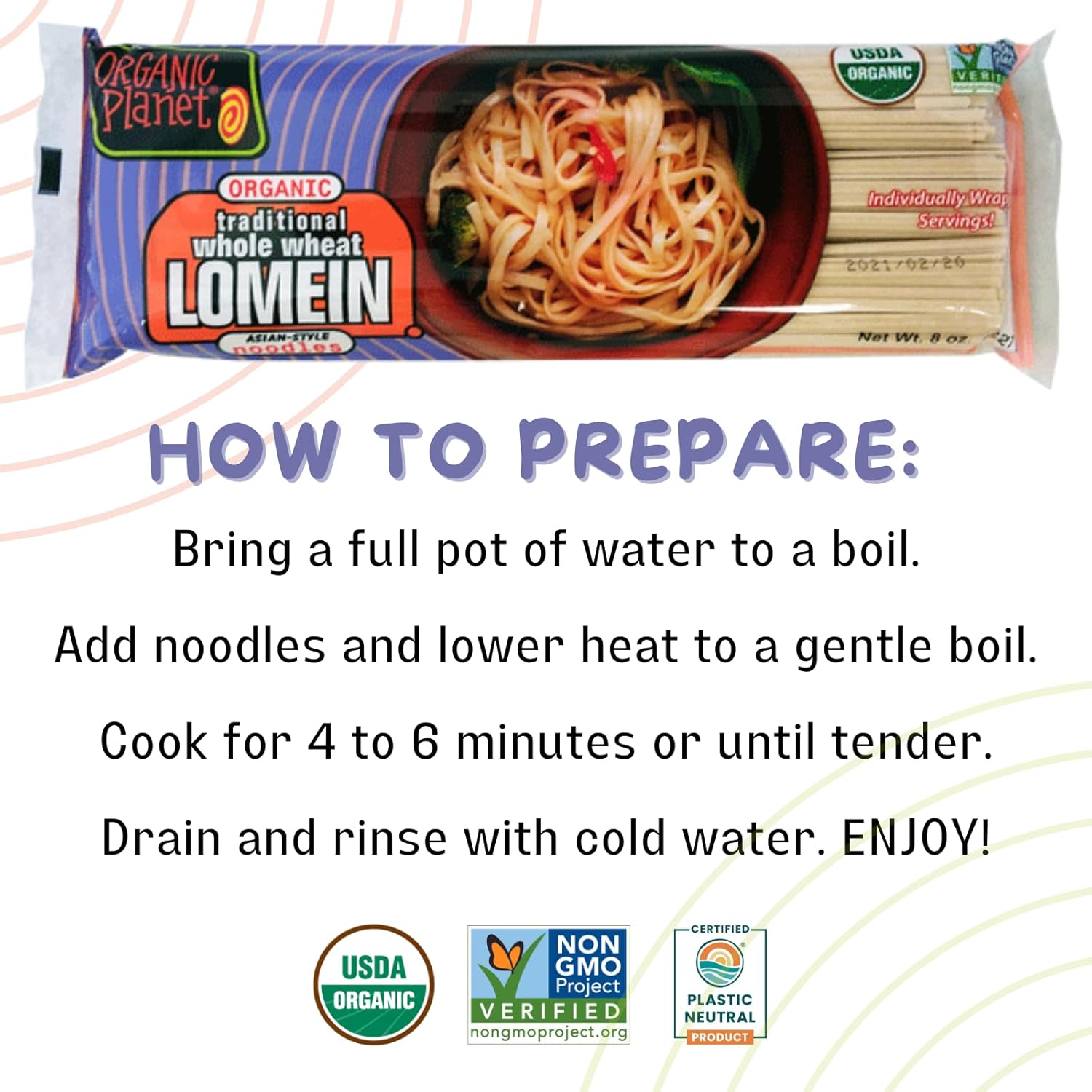Organic Planet Fideos Lomein de trigo integral, sin OMG, orgánicos, veganos, asiáticos, 8 onzas (paquete de 1)