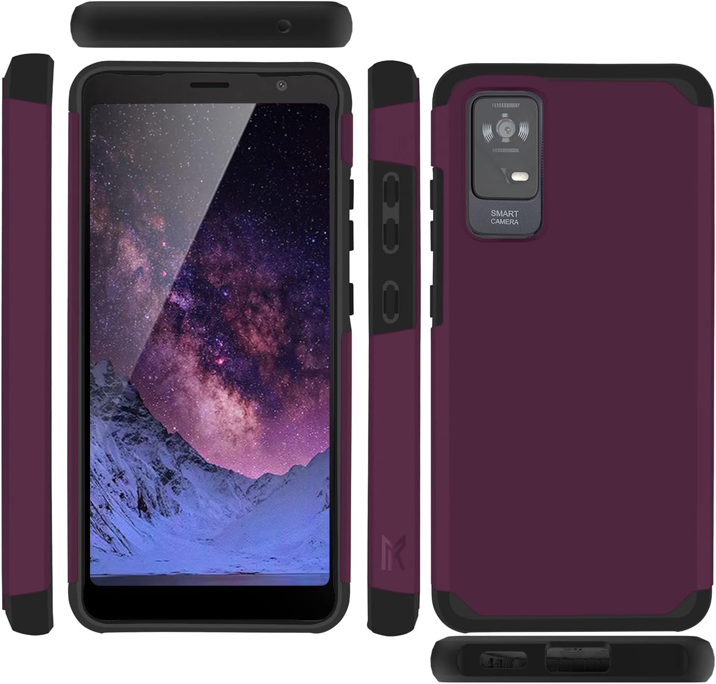 TJS Compatible con fundas TCL ION X, ION V, 40 Z  Cubierta híbrida de doble capa de protección contra caídas con soporte magnético (morado)