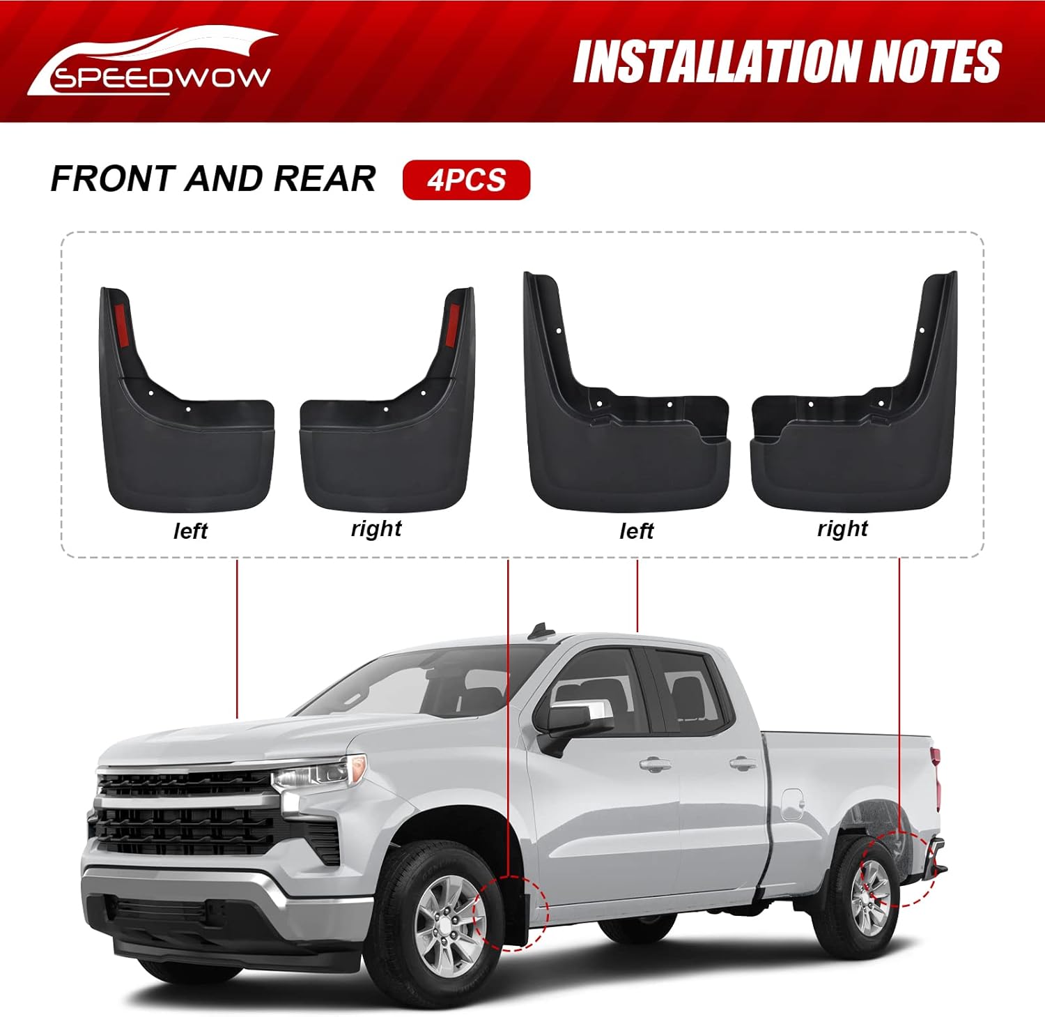 SPEEDWOW Protectores contra salpicaduras para Silverado 1500 2019-2022, 4 piezas delanteras y traseras