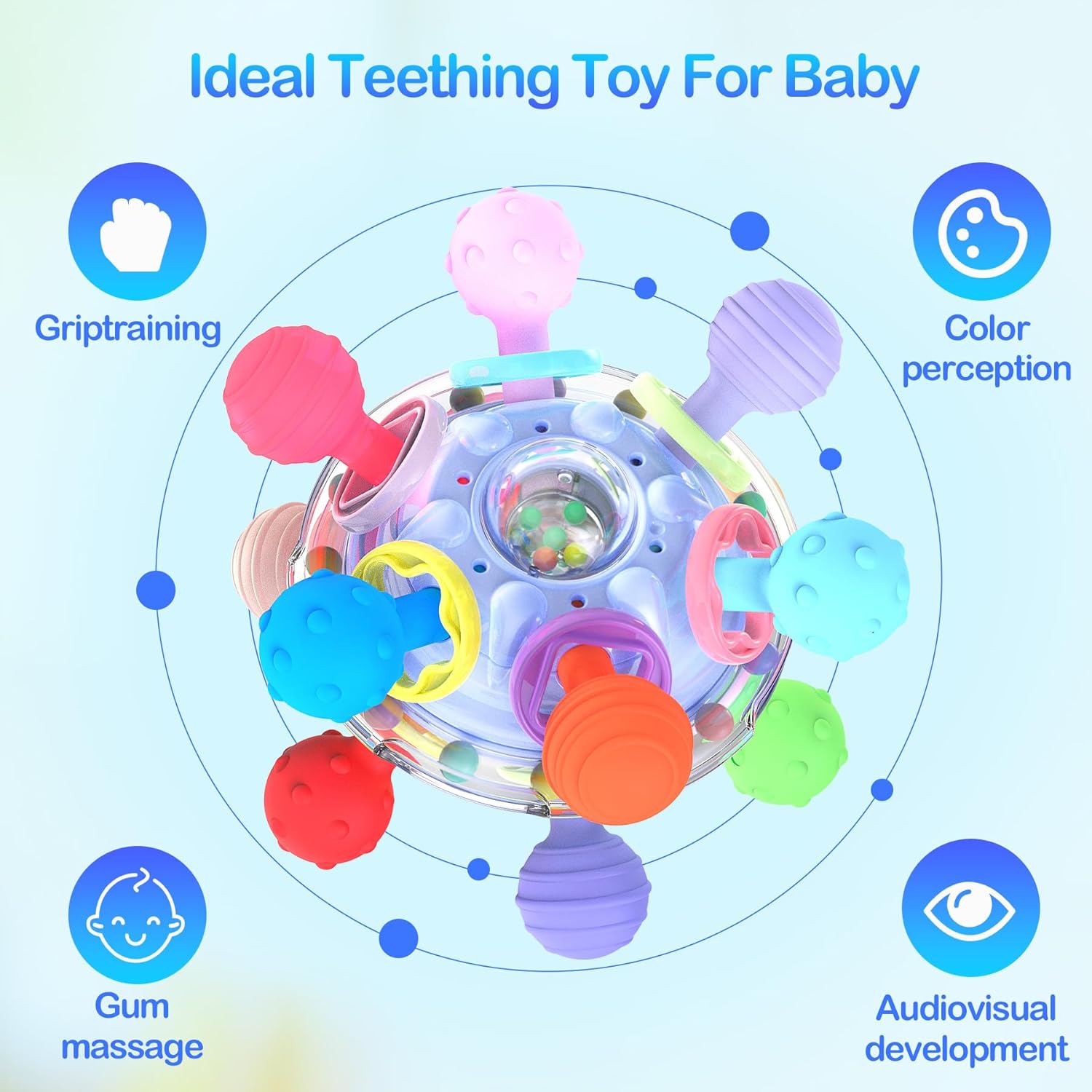 Juguetes sensoriales para la dentición para bebés, juguetes Montessori actualizados, sonajeros sensoriales para masticar, regalo para bebés recién