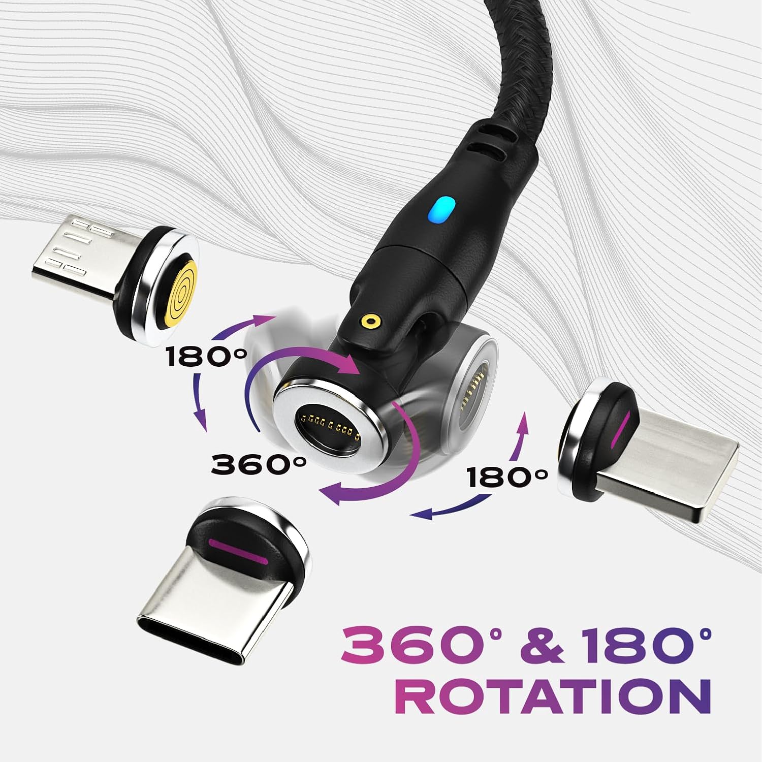 STATIK Cargador magnético 360 Pro de 1 generación  Cable de carga magnético USB C  Cable de carga magnético 3 en 1  iProduct, Micro-USB, USB-A y USB