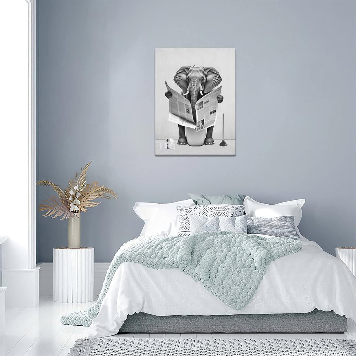 banonaty Divertida pintura de elefante para pared, impresión en lienzo de 12 x 16 pies para baño, hogar, oficina