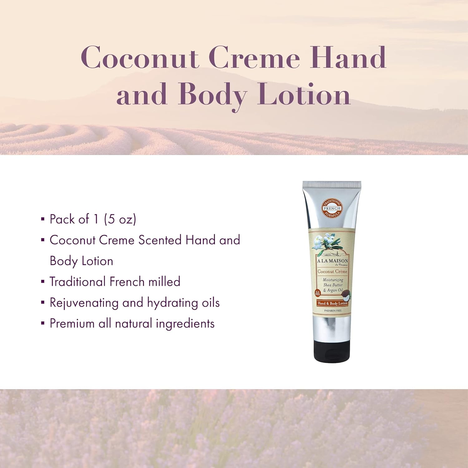 A LA MAISON Loción de crema de coco para piel seca, loción natural para manos y cuerpo (1 paquete, botella de 5 onzas)