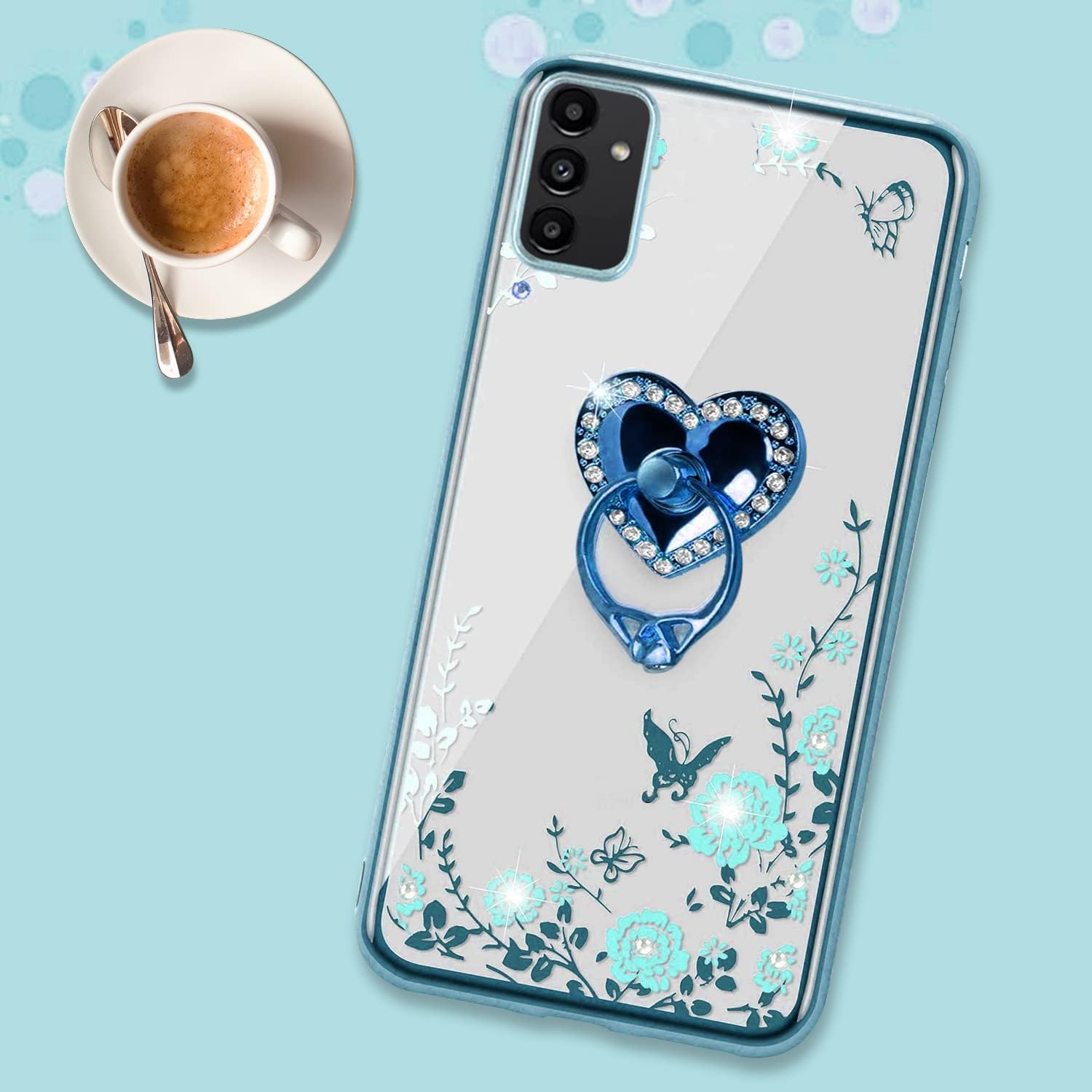 B-wishy Funda para teléfono Samsung Galaxy A13 5G4GA04S, corazón de mariposa con purpurina delgada TPU Bling Diamond Rhinestone lindo para niñas