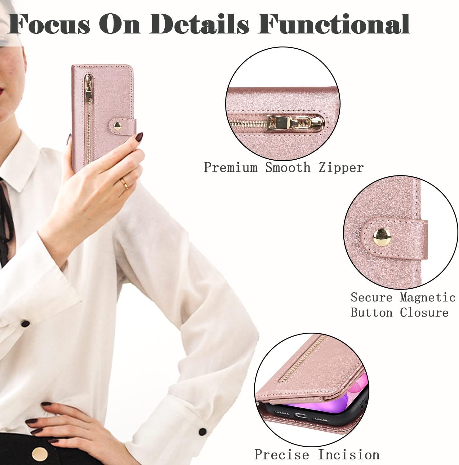 Havaya Funda para iPhone 12 con tarjetero, para iPhone 12 Pro, funda tipo cartera para mujer, funda tipo cartera con cremallera y ranuras para