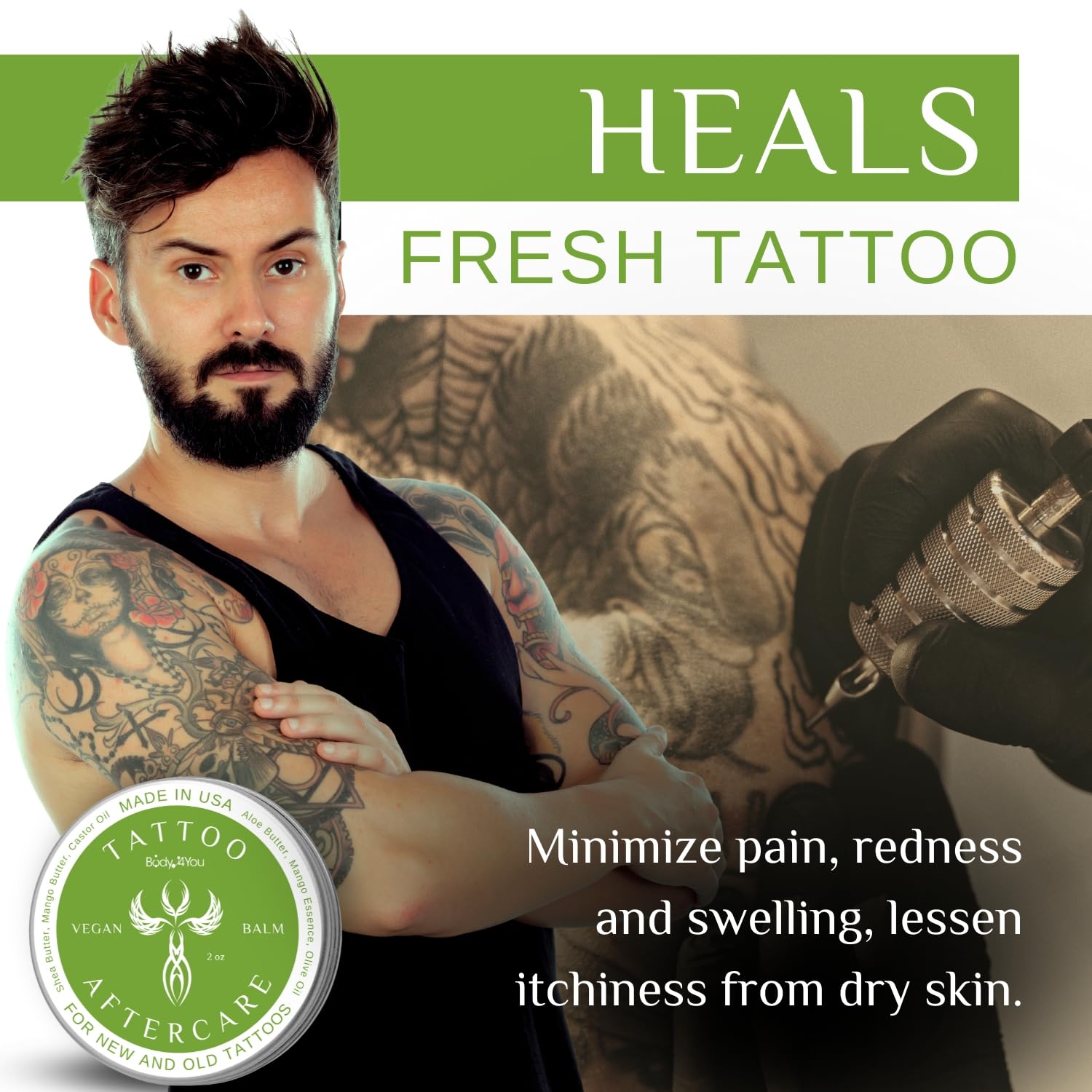 BodyJ4You Bálsamo de cuidado posterior para tatuajes, crema hidratante curativa para tatuajes, loción de tatuaje vieja revive el color de mejora de