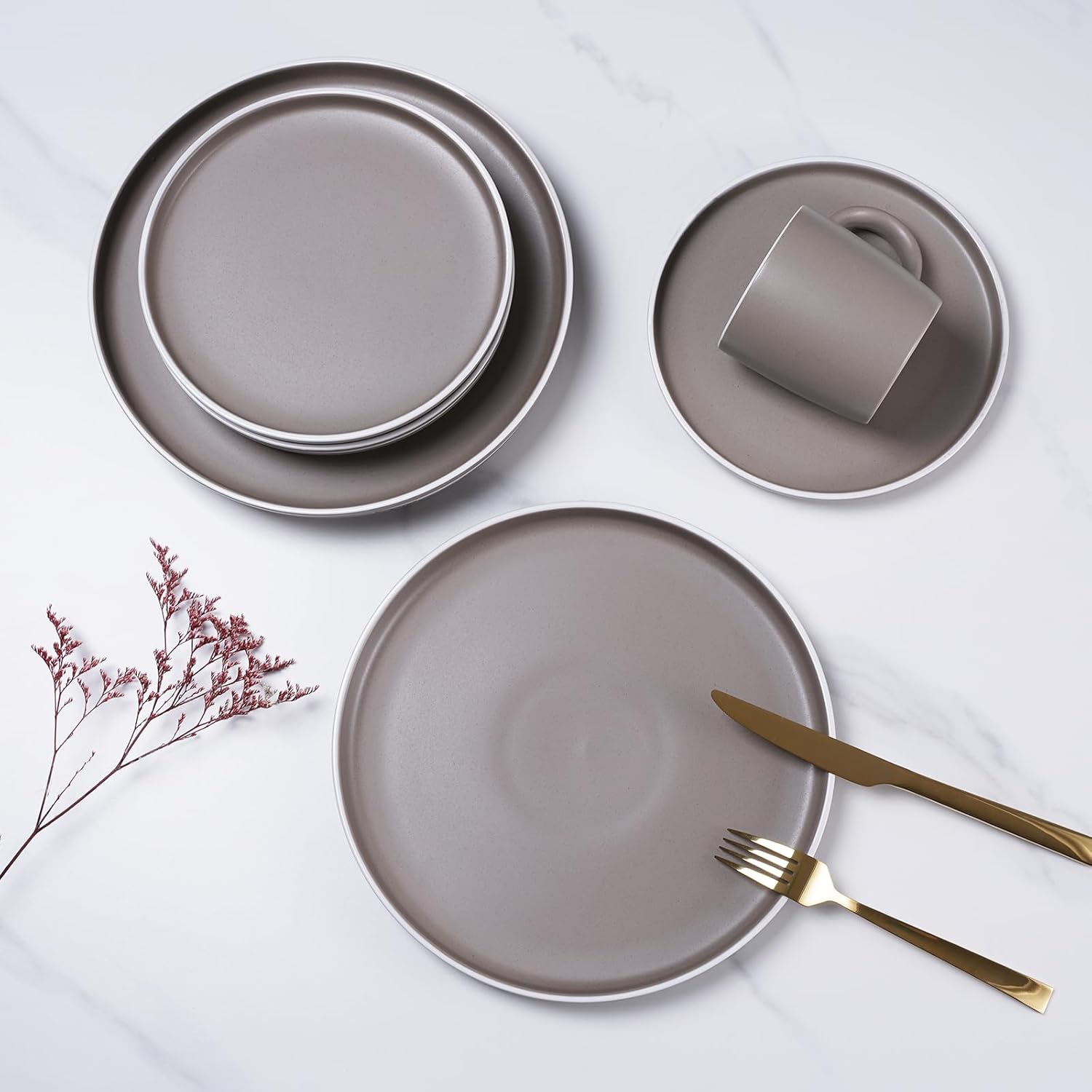 MTLWTL Juego de platos y cuencos para 4, juegos de vajilla con plato, cuencos y tazas de marca, juego de vajilla de cocina redondo, juego de platos