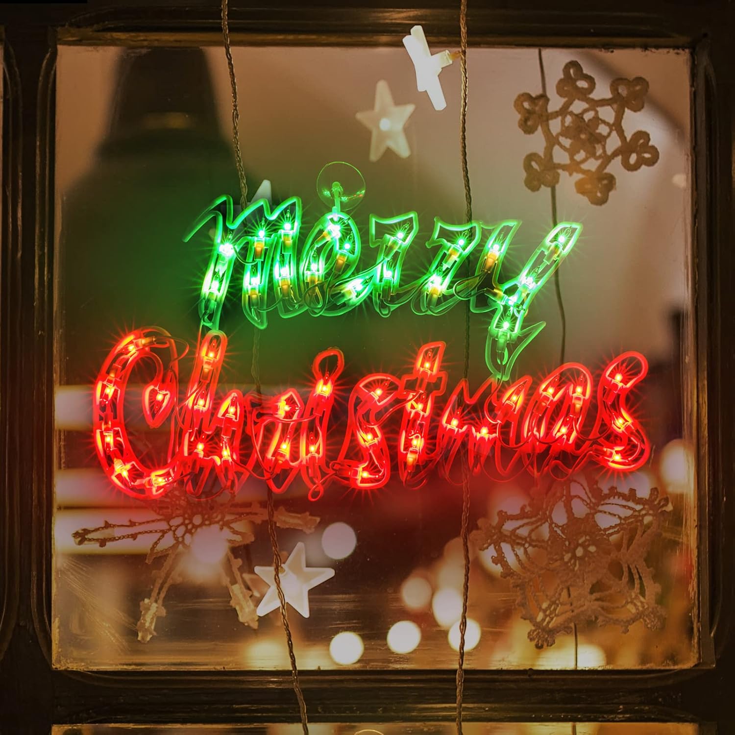 LAMPHOME Letrero de Navidad iluminado de 17.7 pulgadas, decoración de silueta de ventana de feliz Navidad (17.7 pulgadas)