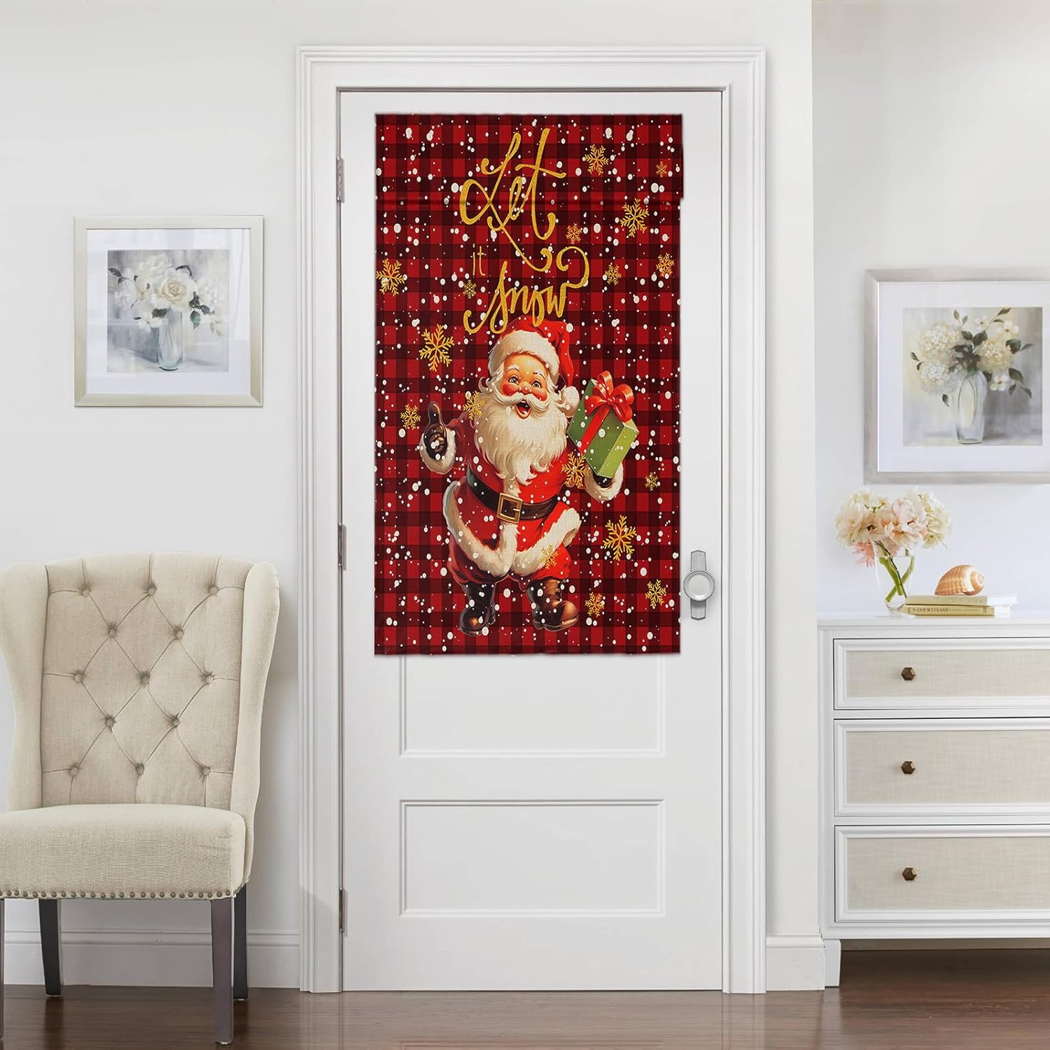 Cortinas de puerta para ventanas de puerta, cortinas de ventana de árbol de Navidad de Papá Noel para puerta de vidrio francesa, aislamiento térmico