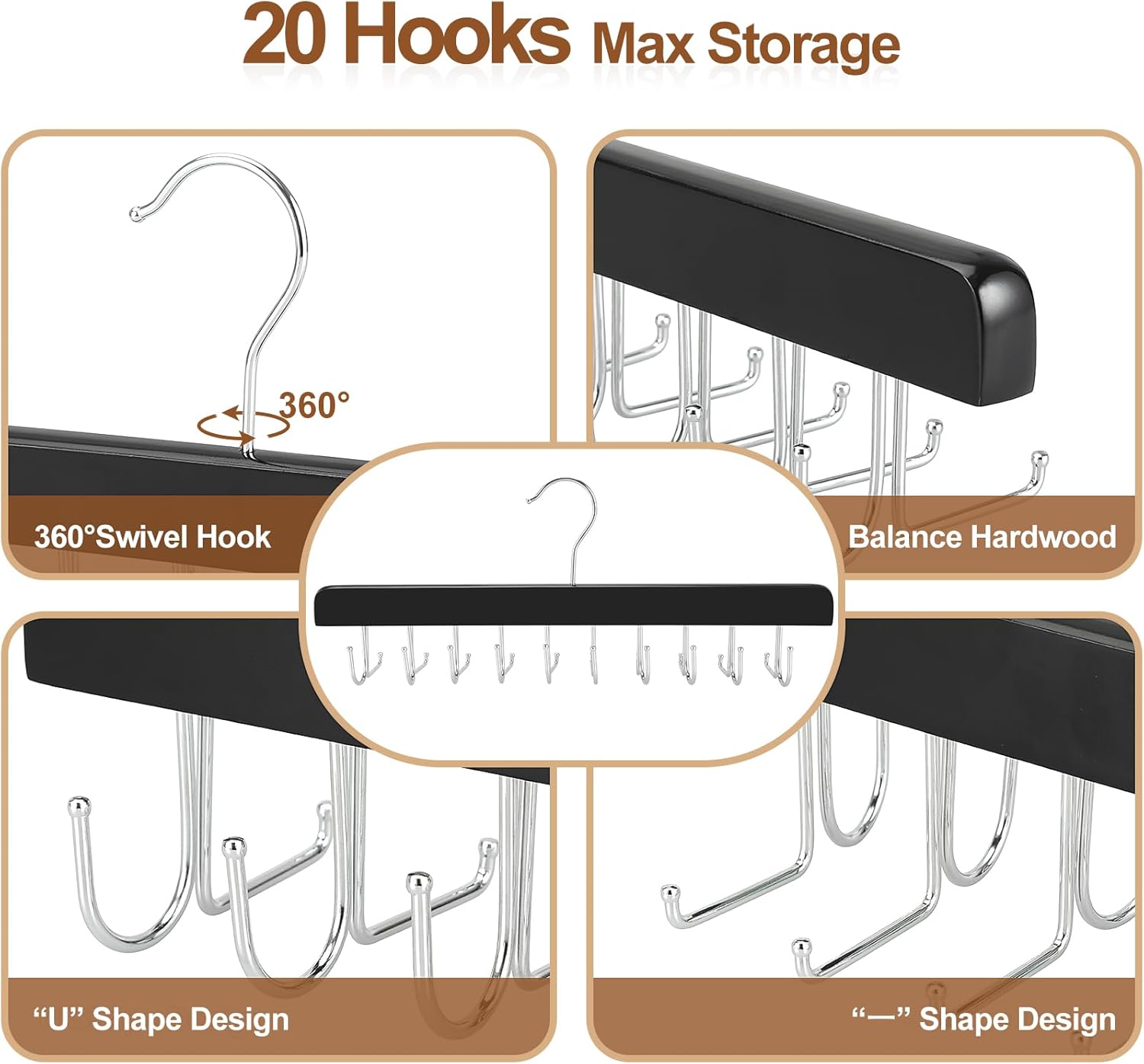 TOPIA HANGER Percha de amarre de cinturón 2 en 1 para armario Max 30 cinturones con capacidad de 30 lazos, 20 ganchos para atar cinturones, colgador