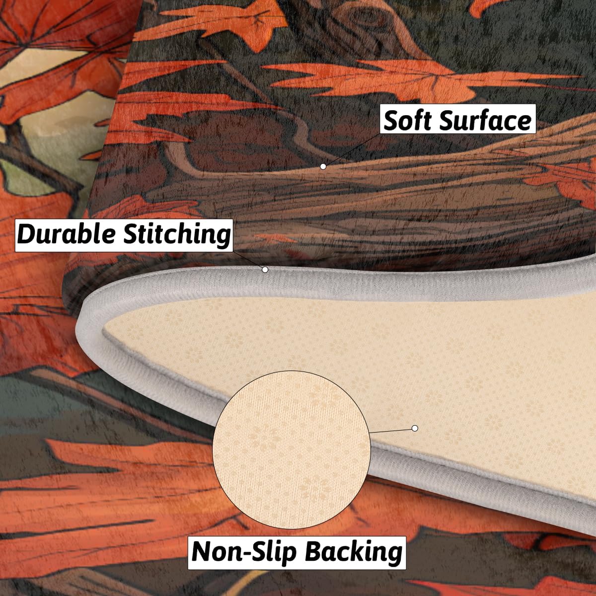 cfpolar Autumn Maple Leaves Branches Bathroom Rugs Non-Slip Bath Rug Microfiber Bath Mat Absorbent Kitchen Mats and Rugs Machine Washable Oval Plush