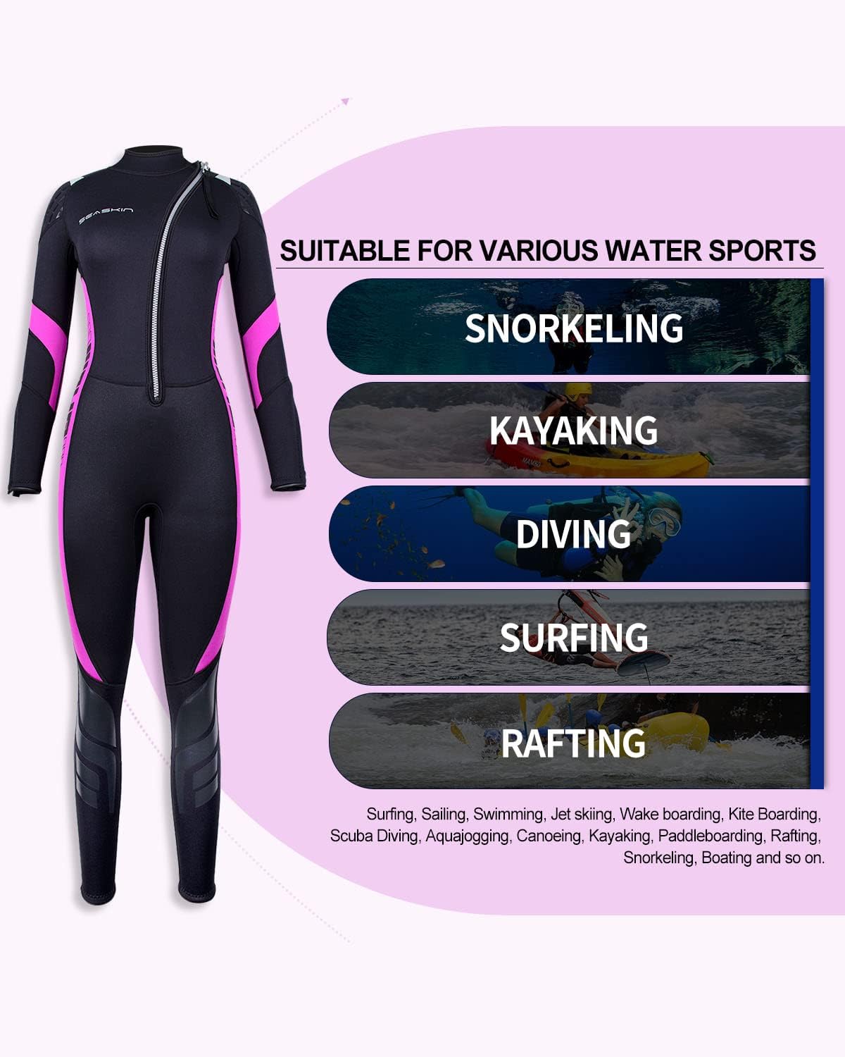 Seaskin Trajes de neopreno para hombres y mujeres, 0.118 in con cremallera frontal completa