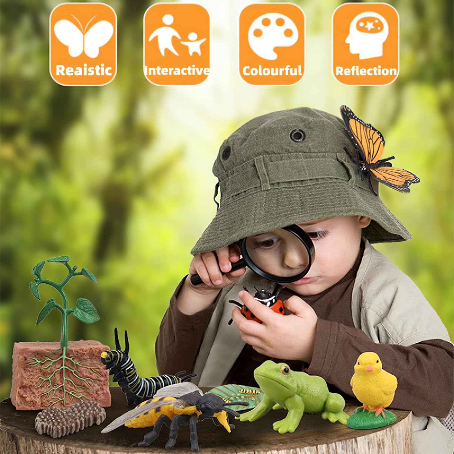 Ciclo de vida de abeja Montessori con tarjetas flash, figuras de animales realistas, juego educativo de animales a juego para niños pequeños de 3