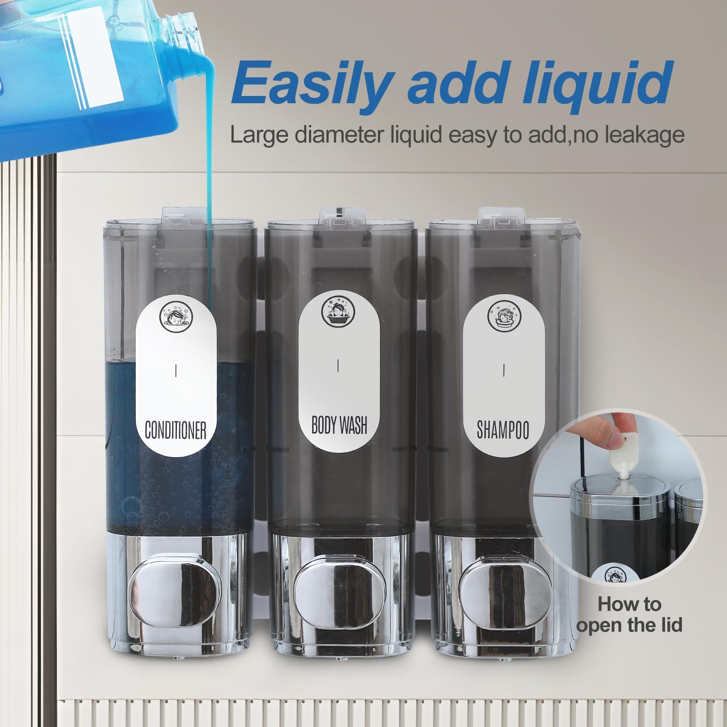 Dispensador de champú y acondicionador, dispensador de champú Lanrritoire para ducha sin taladro montado en la pared, dispensador de champú y gel de
