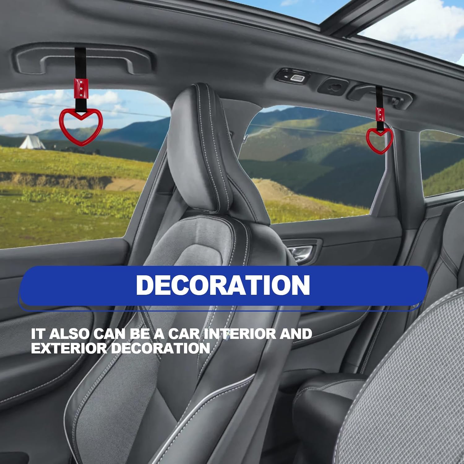 2 anillos decorativos de advertencia para parachoques trasero en forma de corazón, correas para manija de automóvil, autobús de metro, repuesto para