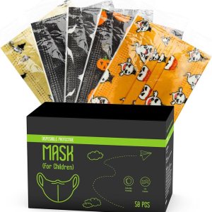 Paquete de 50 mascarillas desechables para niños, envueltas individualmente, 3 capas no tejidas, transpirables, divertidas, protectoras para niños y Paquete de 50 mascarillas desechables para niños, envueltas individualmente, 3 capas no tejidas, transpirables, divertidas, protectoras para niños y