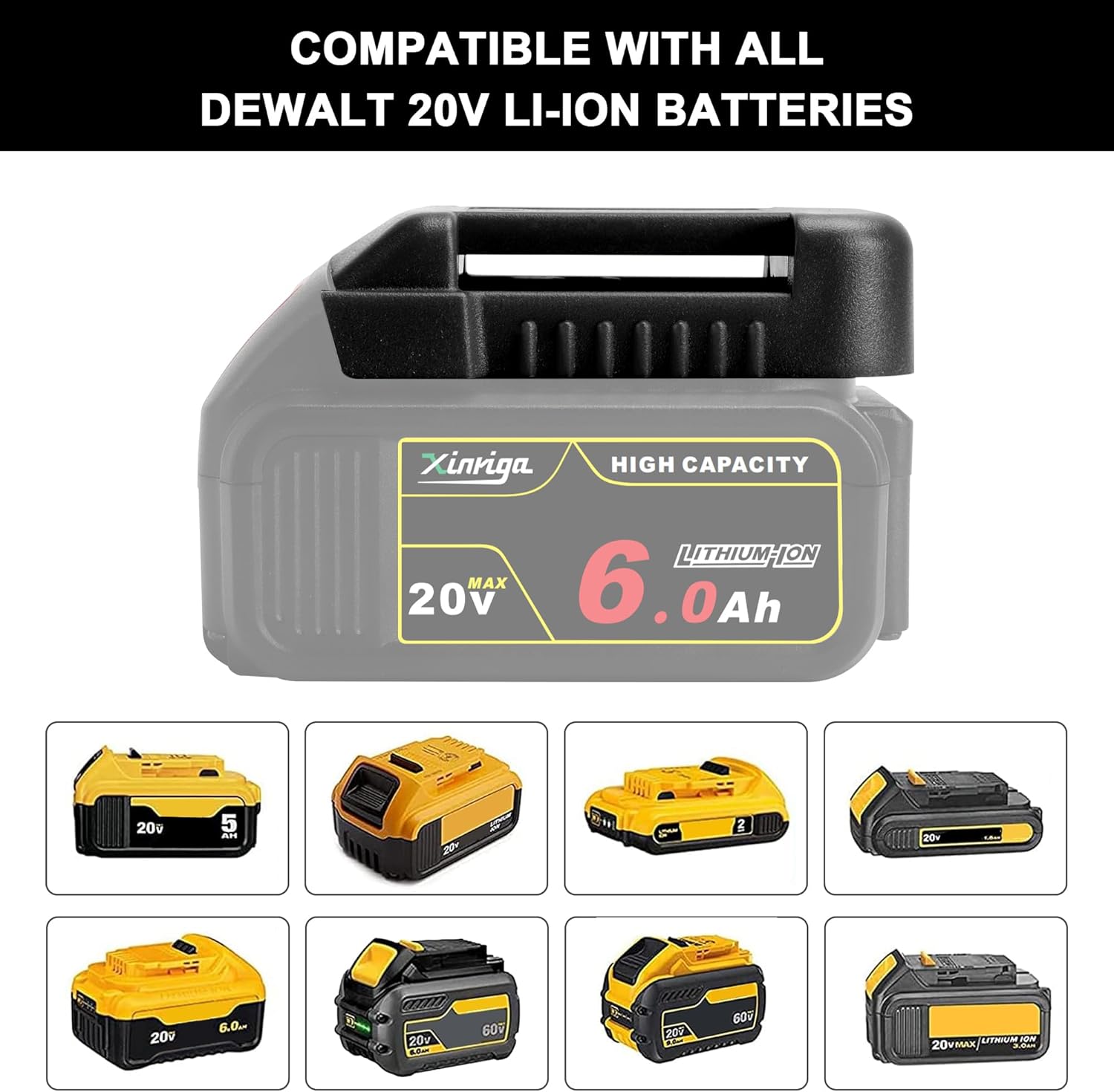 Paquete de 2 adaptadores de cargador USB negro, compatible con batería Dewalt de 20 V 60 V Max, con carga rápida tipo C y puertos USB (solo
