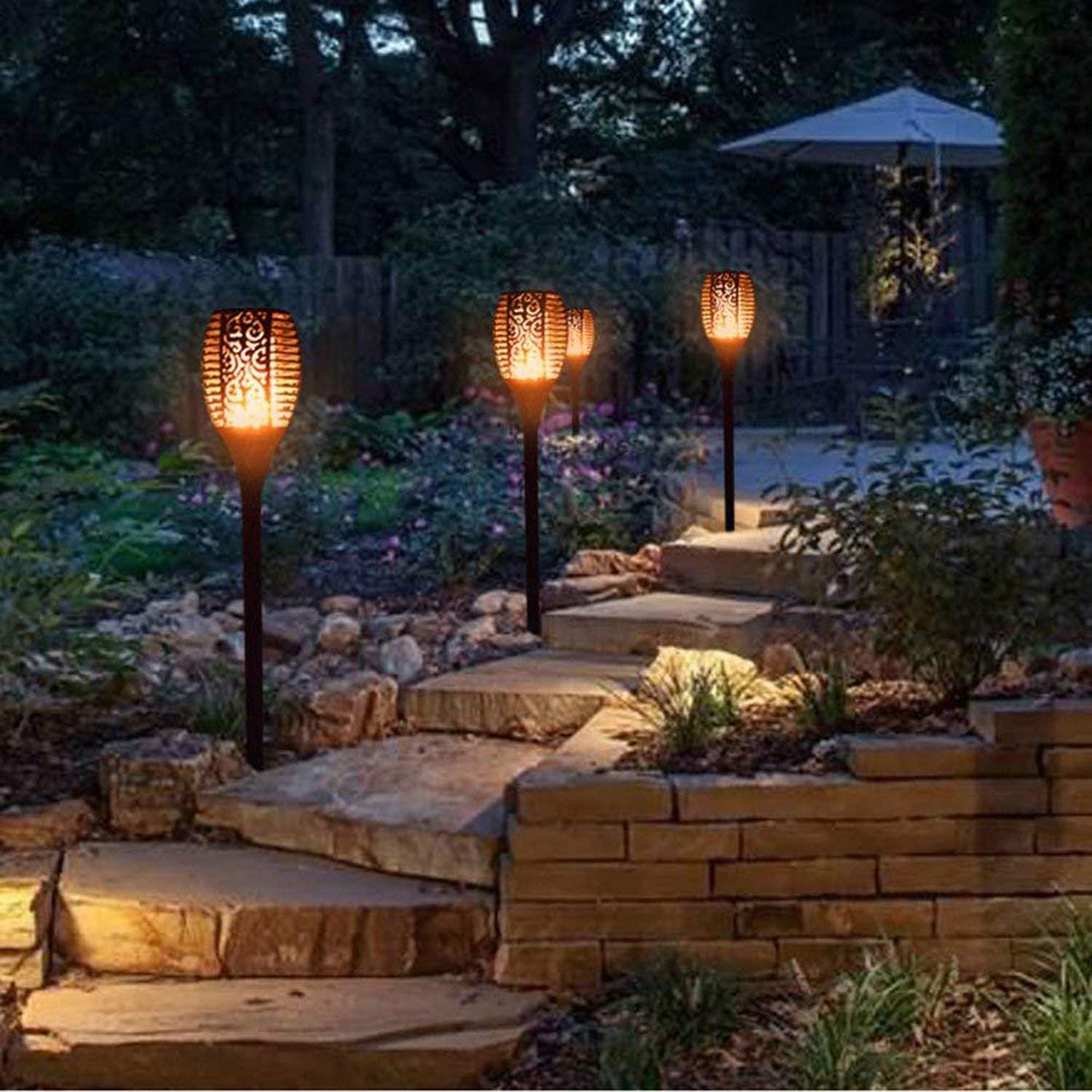 Maxmoral 5 unids luces solares de antorcha de repuesto estacas de tierra de plástico al aire libre piezas accesorios para jardín césped luces