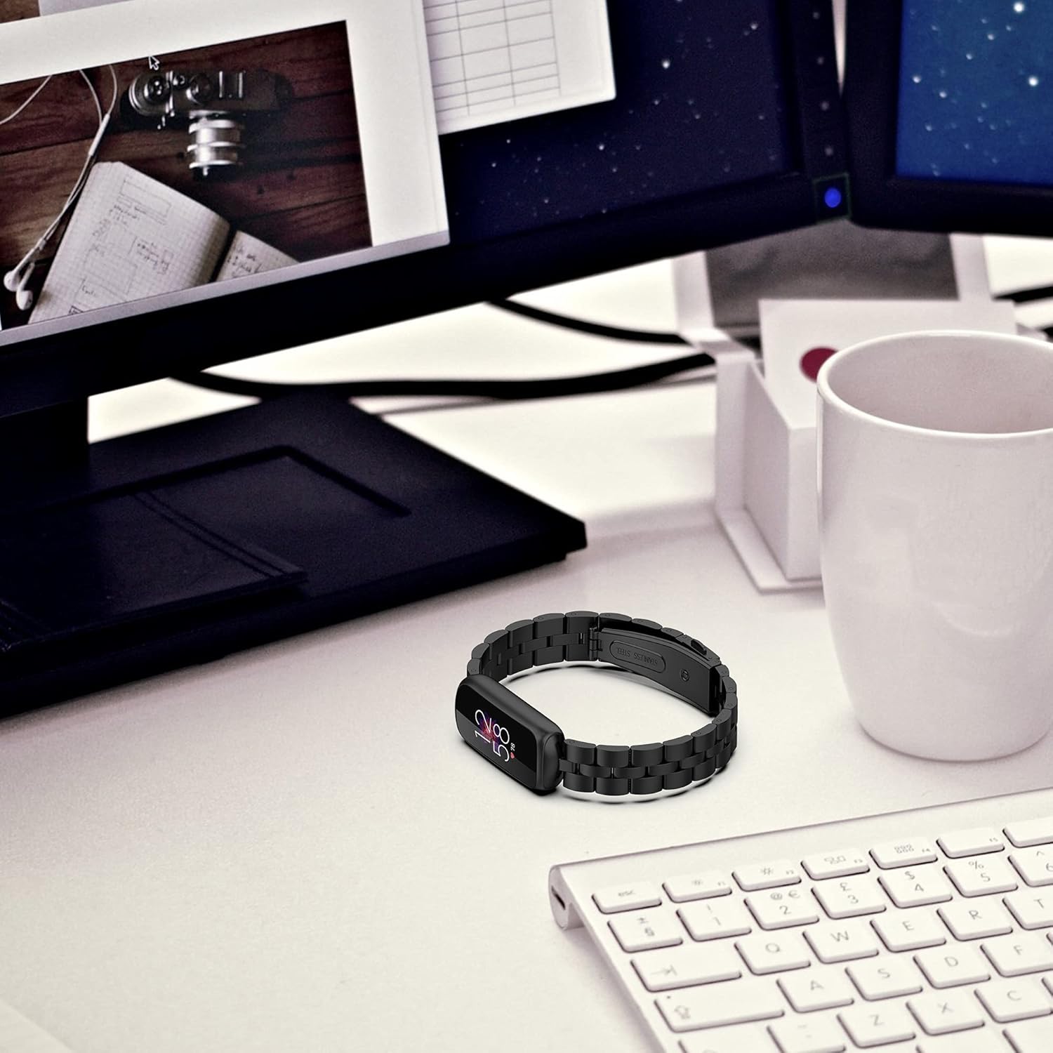FitTurn Correas compatibles con Fitbit Luxe Metal acero inoxidable correa de reloj de repuesto clásica duradera de enlace sólido accesorio hebilla