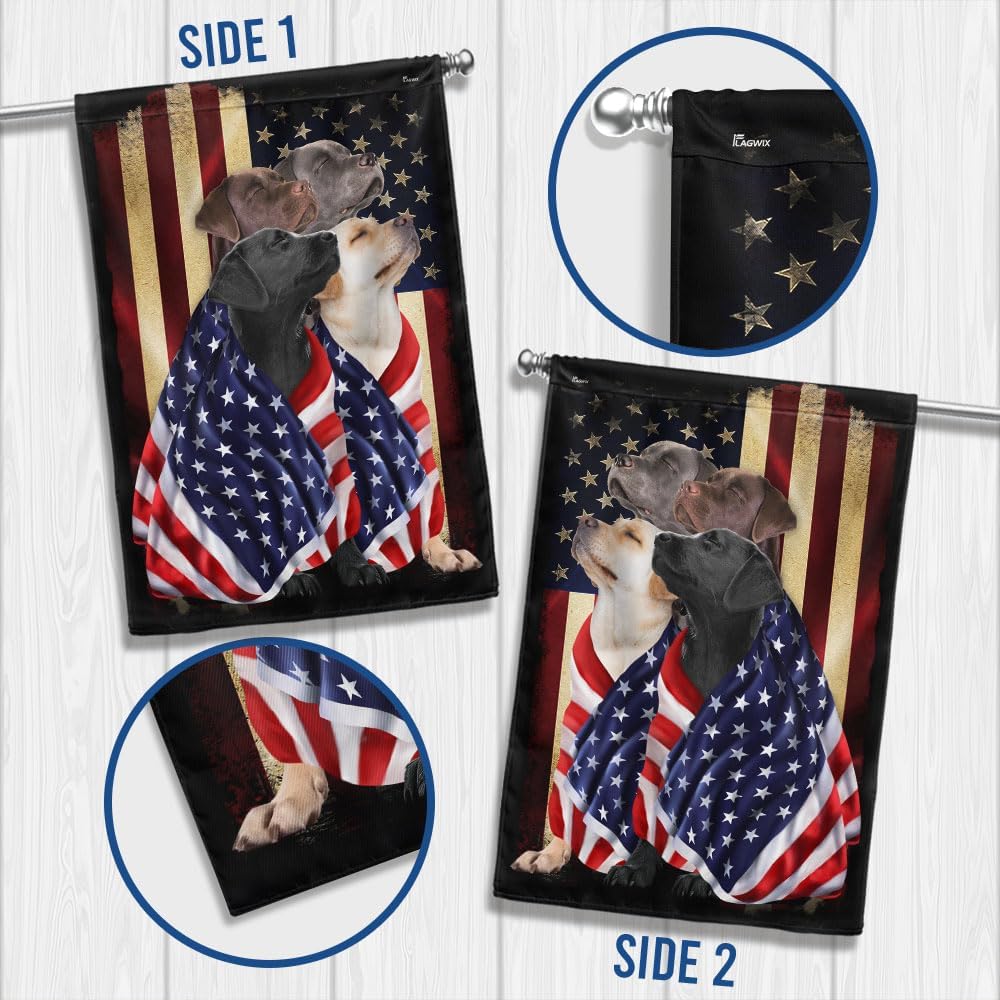 Flagwix Banderas de perro patriota americano, bandera de cuatro perros labradores retriever de doble cara, decoración para el hogar, exterior,