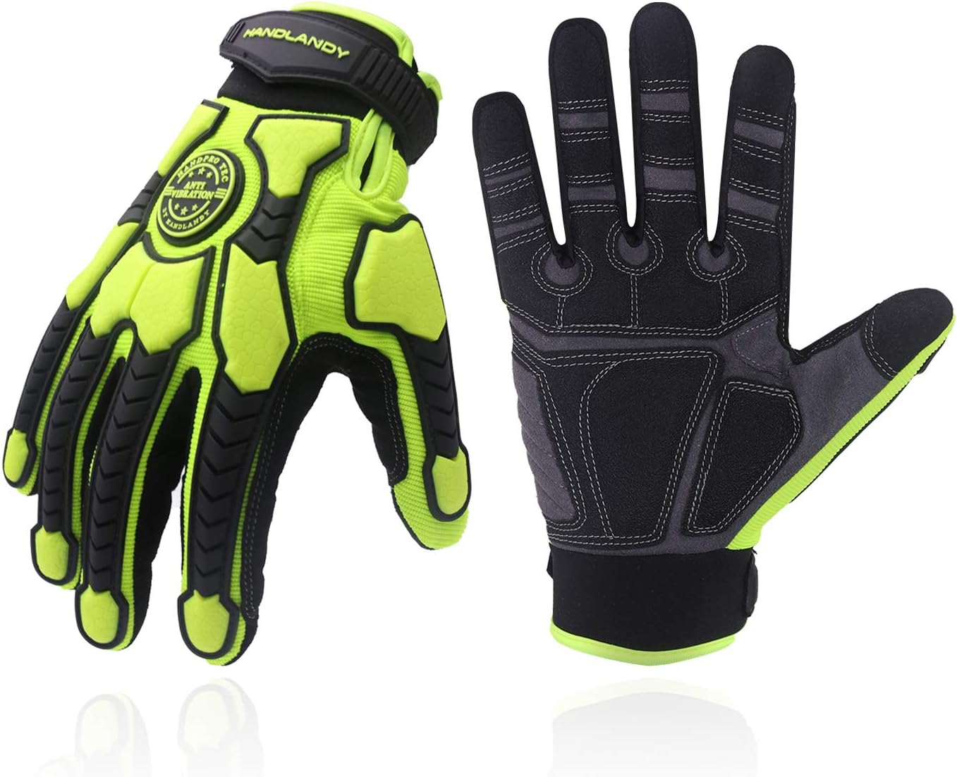 HLDD HANDLANDY Guantes de trabajo resistentes, acolchado SBR, guantes de impacto protectores TPR, guantes mecánicos antivibratorios