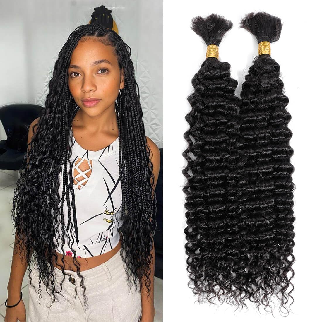 Urbeauty Cabello humano trenzado, cabello humano ondulado profundo para trenzar, cabello humano rizado para trenzas bohemias, sin