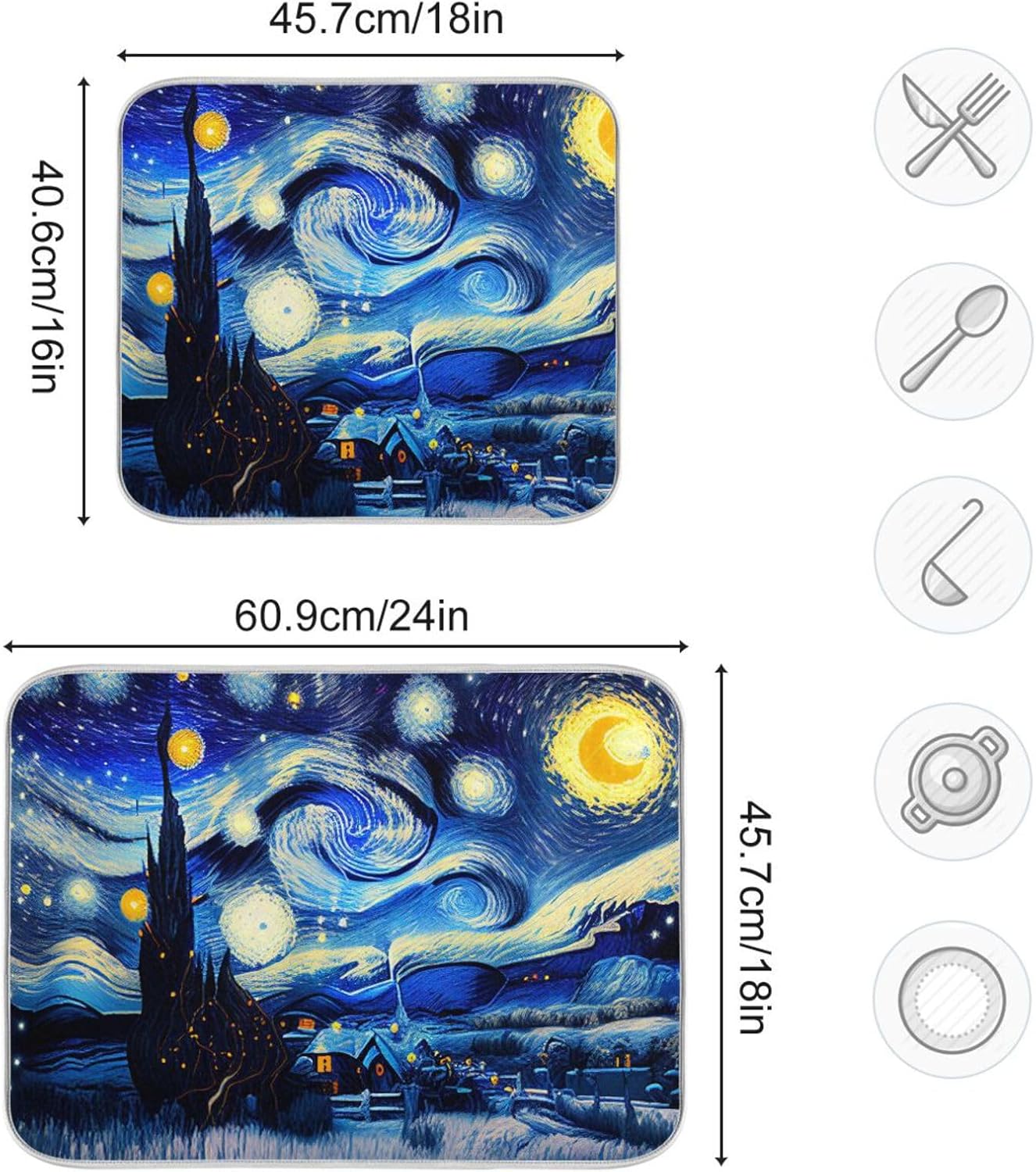 Tapete de secado nocturno de platos estilo Van Gogh para encimera de cocina, tapete escurridor de platos de microfibra, absorbente de secado rápido,